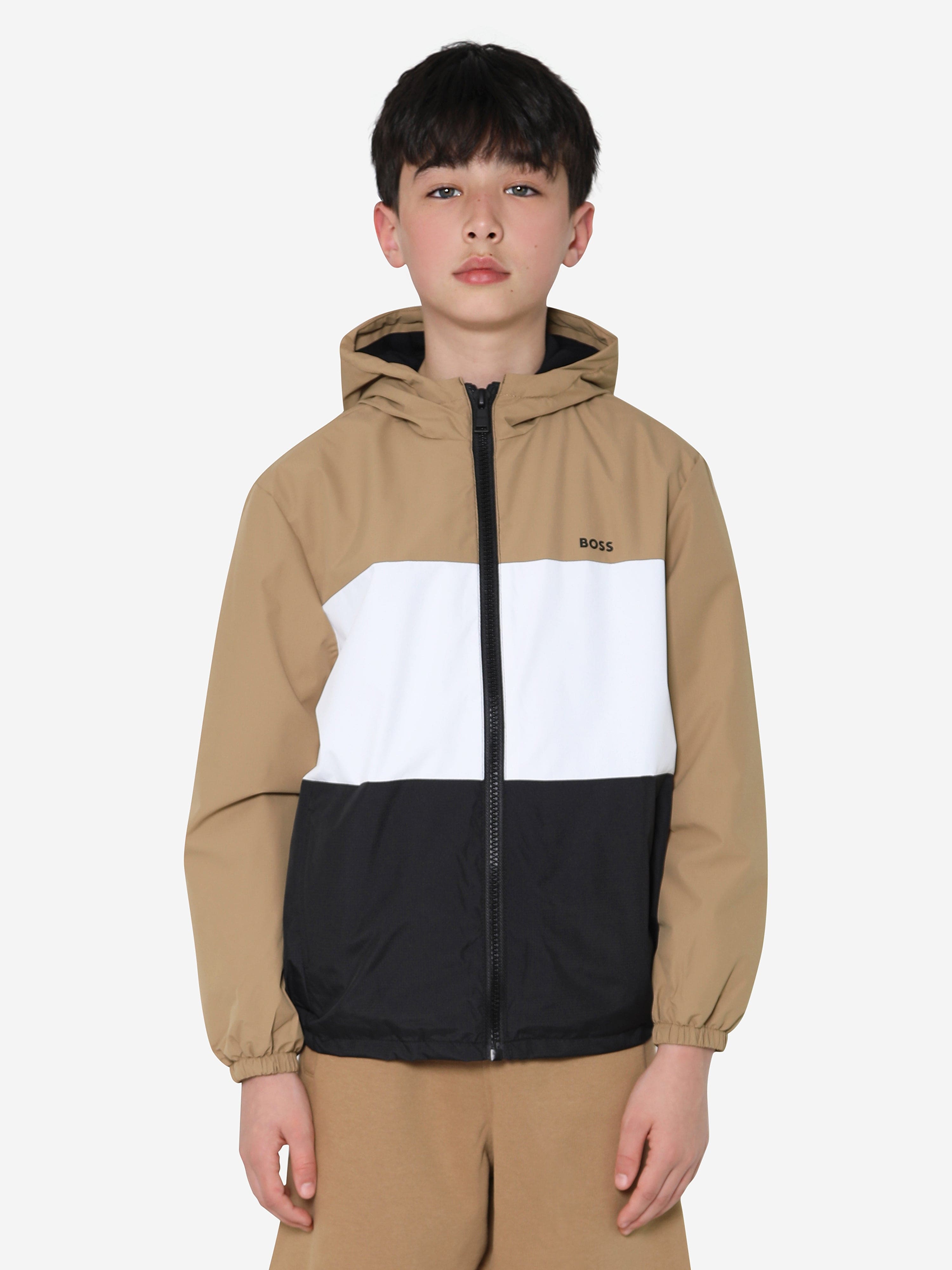 Boss Kids' Zip-Up Jacket with Monogram Print and Stripes