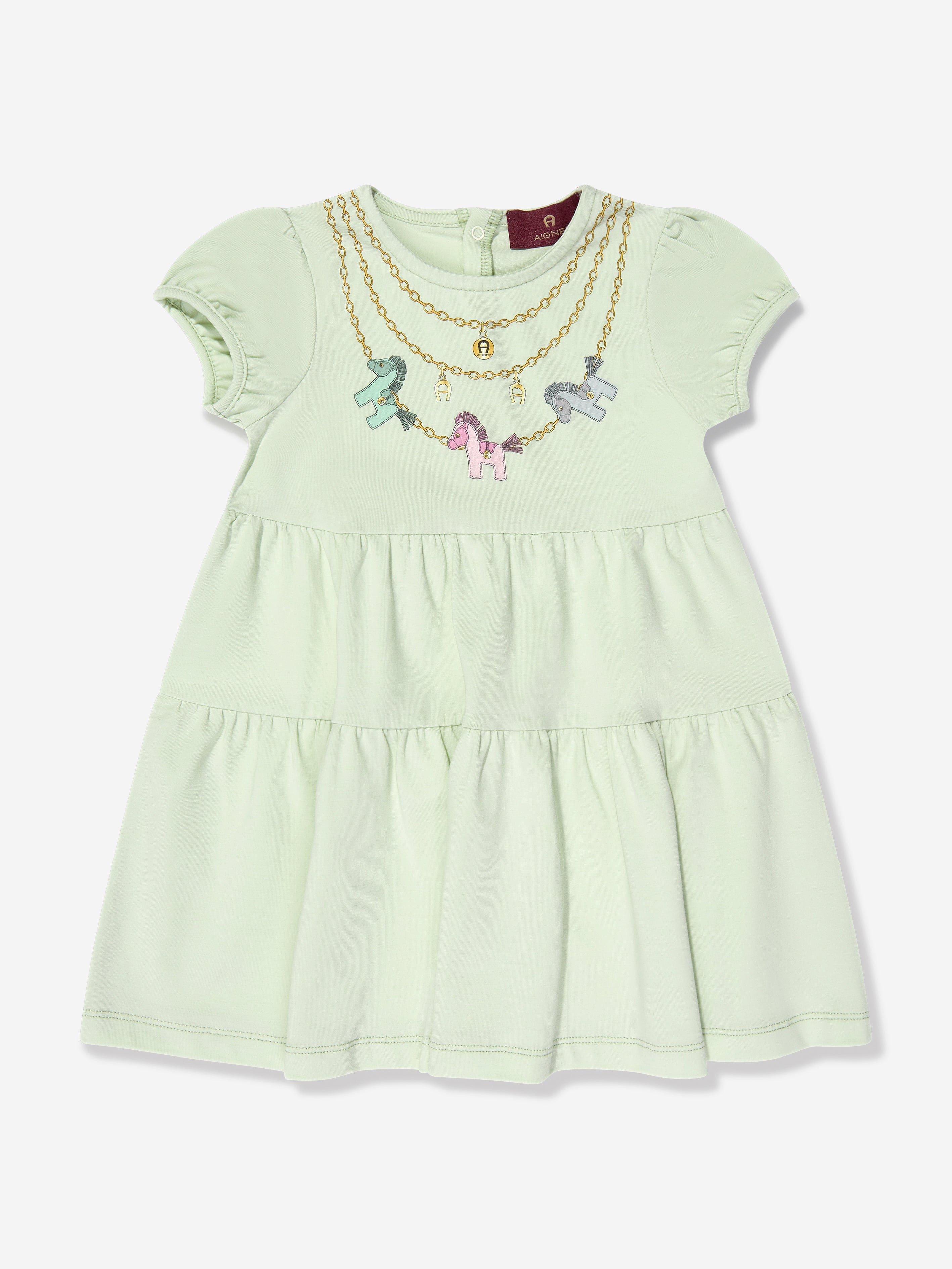 Baby Girls Necklace Print Dress in Green Childsplay Clothing