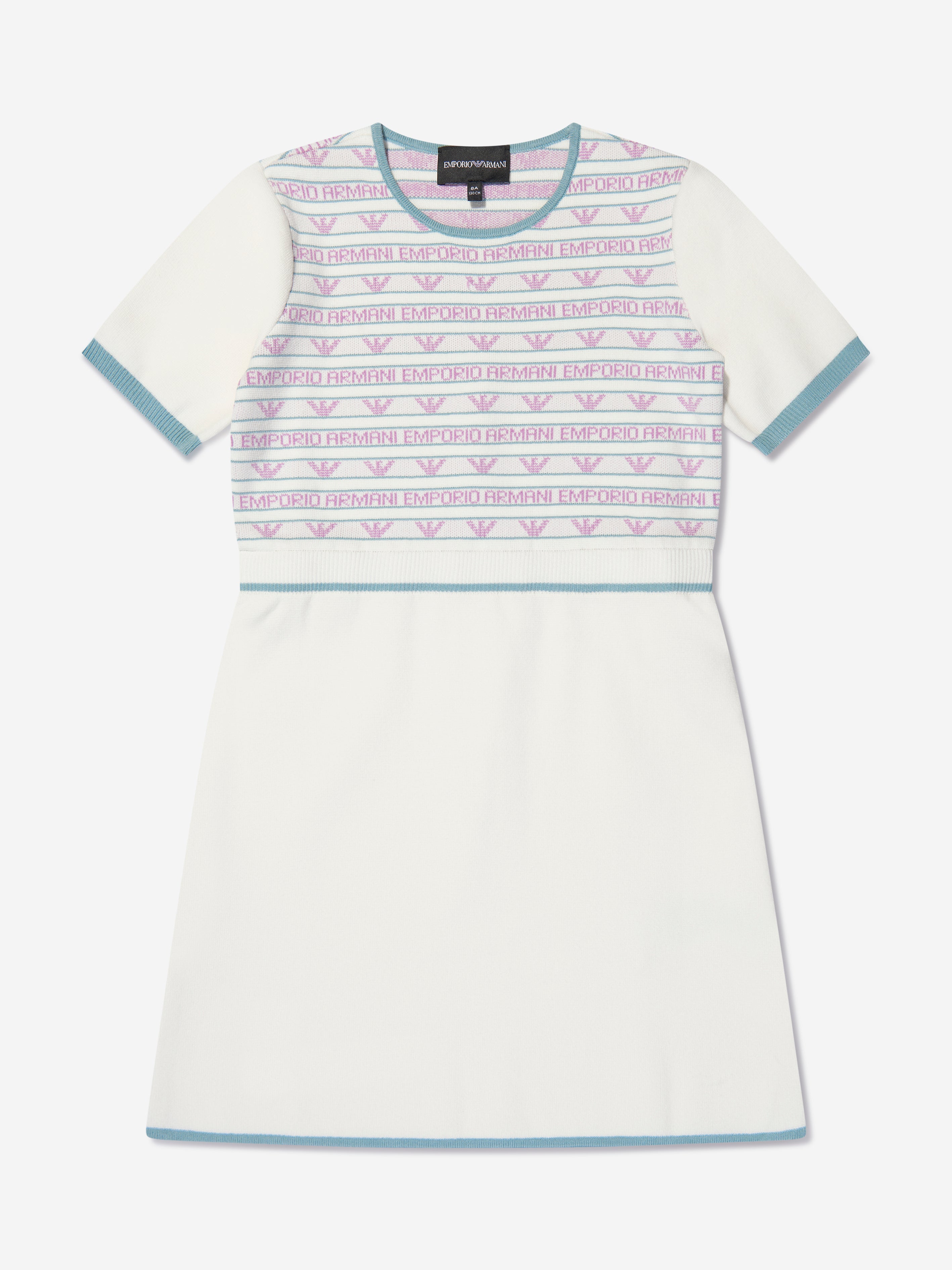 Emporio Armani Girls Short Sleeve Logo Dress In White | Childsplay