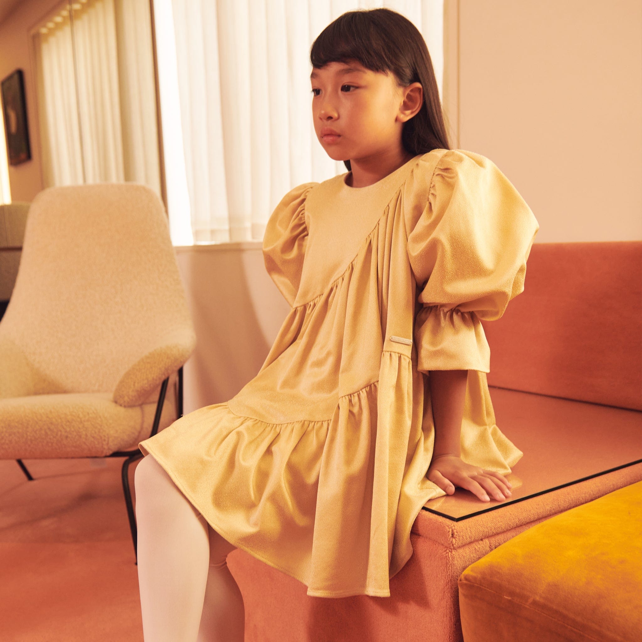 Jessie And James Girls Avery Sparkle Dress in Gold