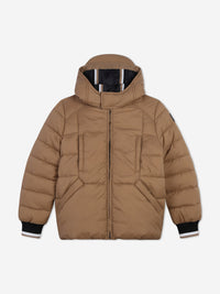 BOSS Boys Logo Puffer Jacket in Brown