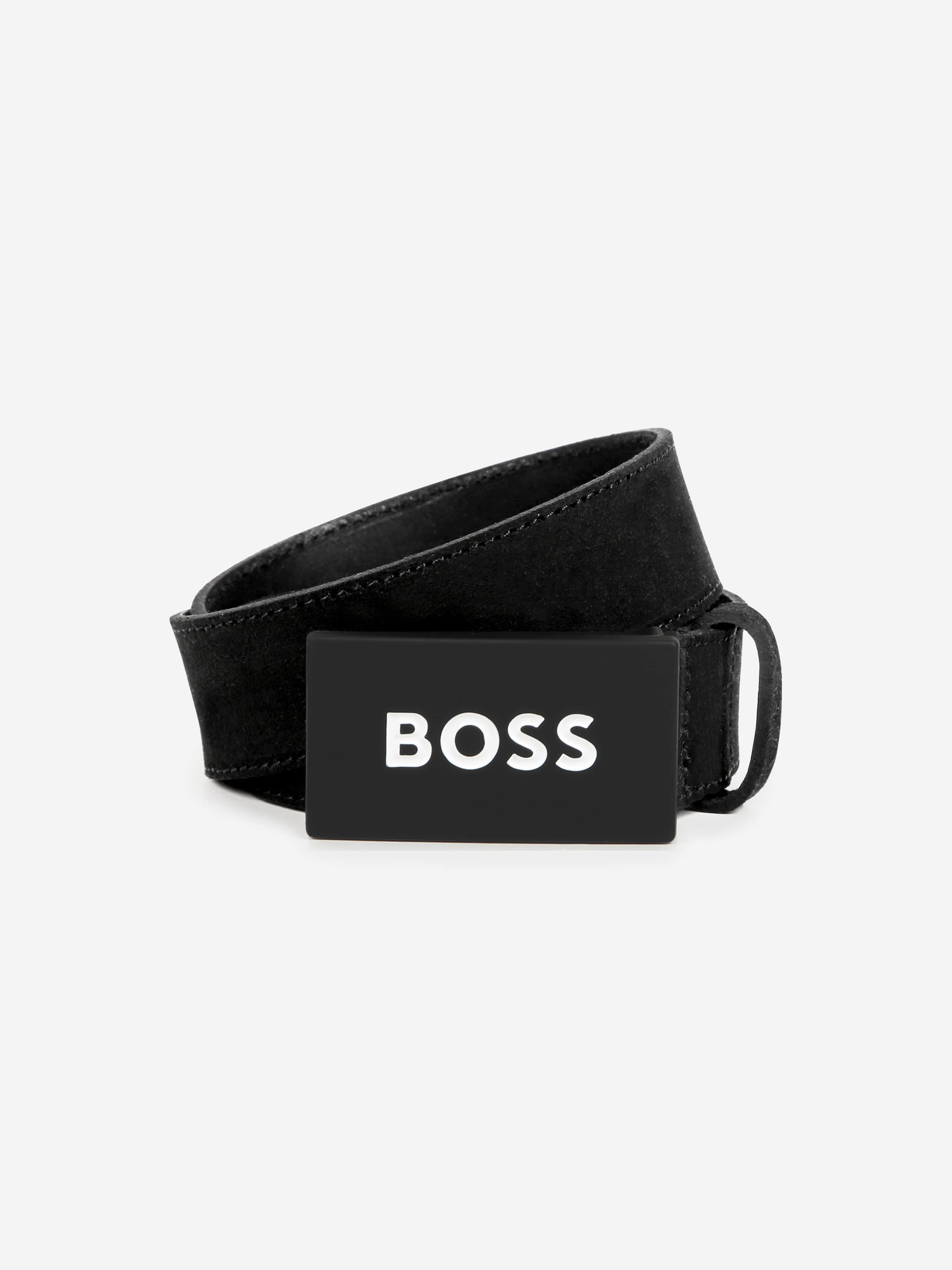 BOSS Boys Leather Logo Belt in Black