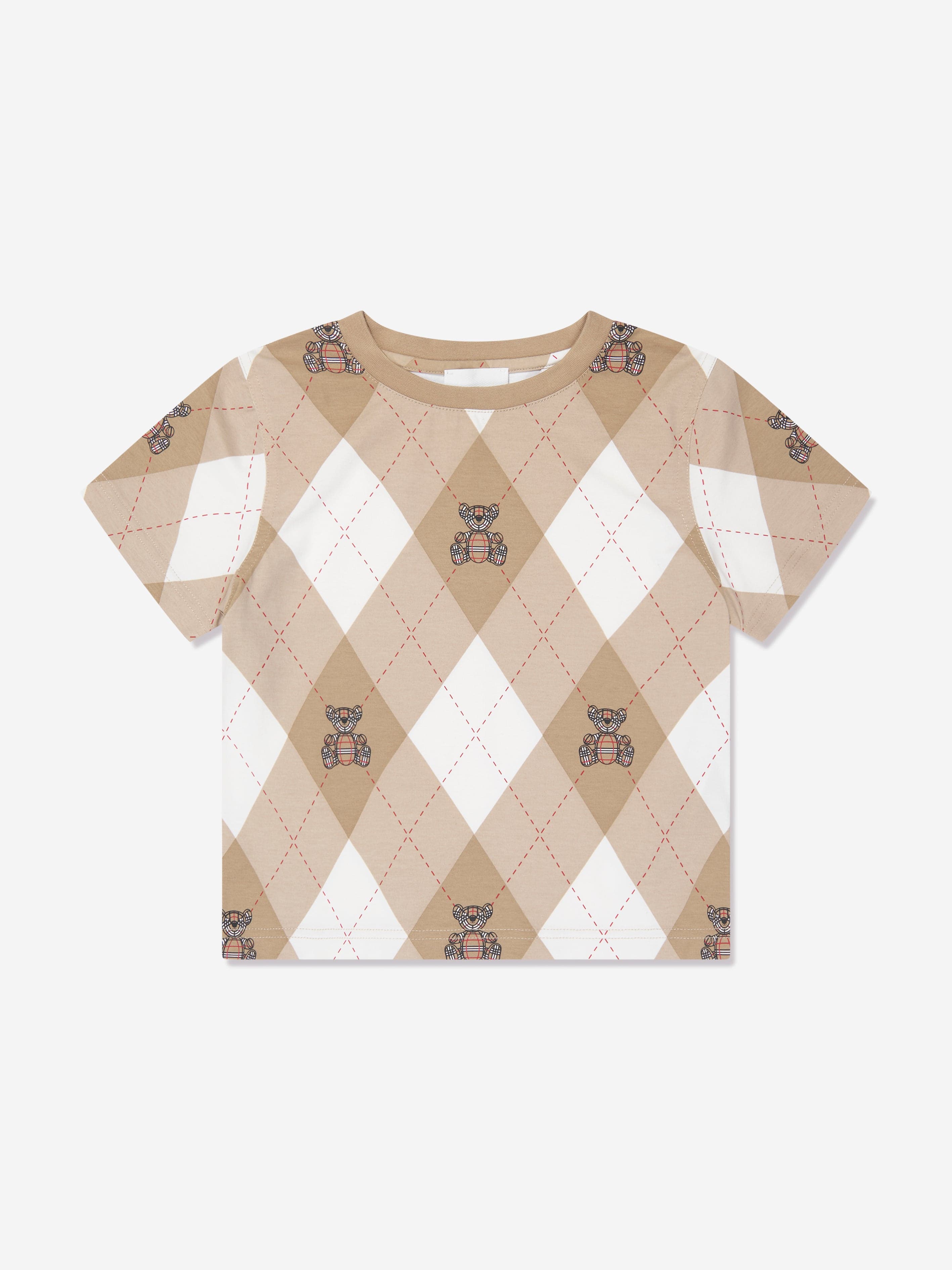 Burberry Boys Cedar Bear Argyle T Shirt in Soft Fawn