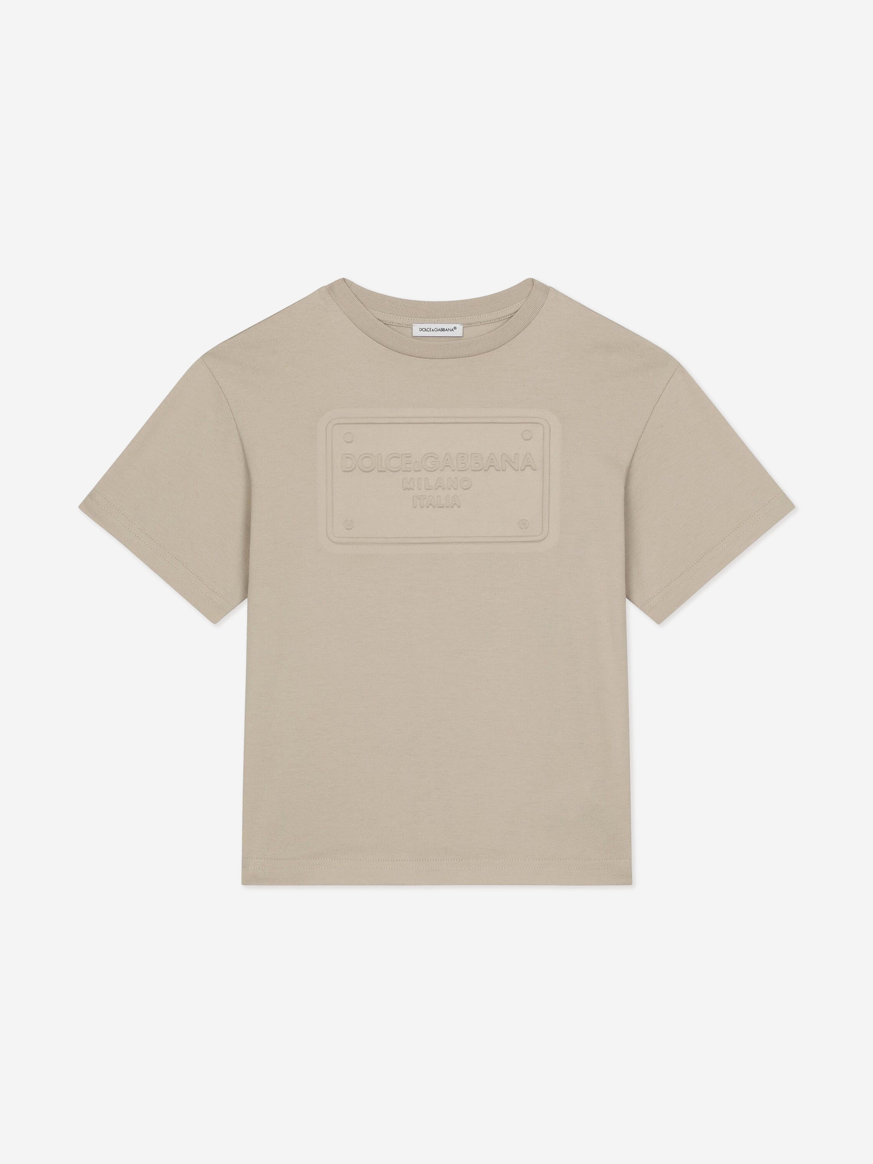 Dolce & Gabbana Boys Embossed Logo T-Shirt in Beige