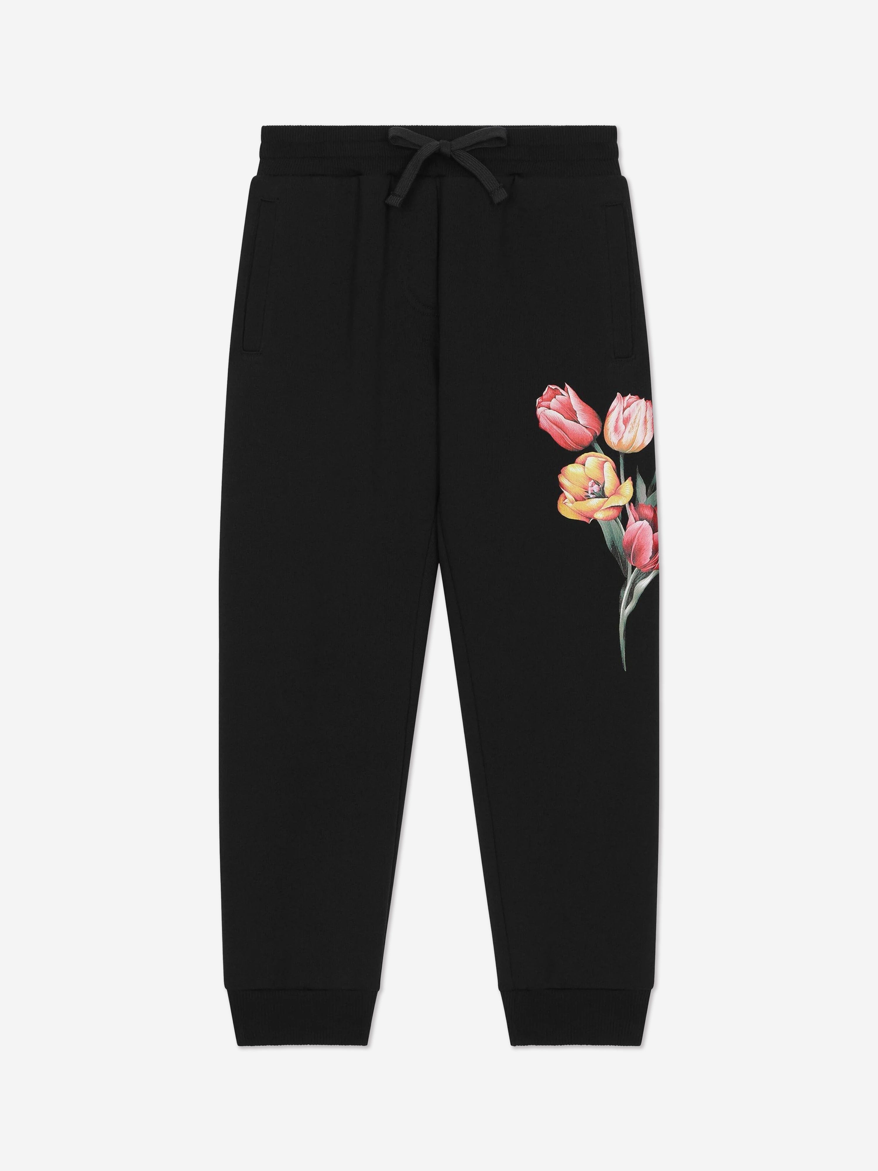 Dolce & Gabbana Girls Embroidered Tulip Joggers in Navy