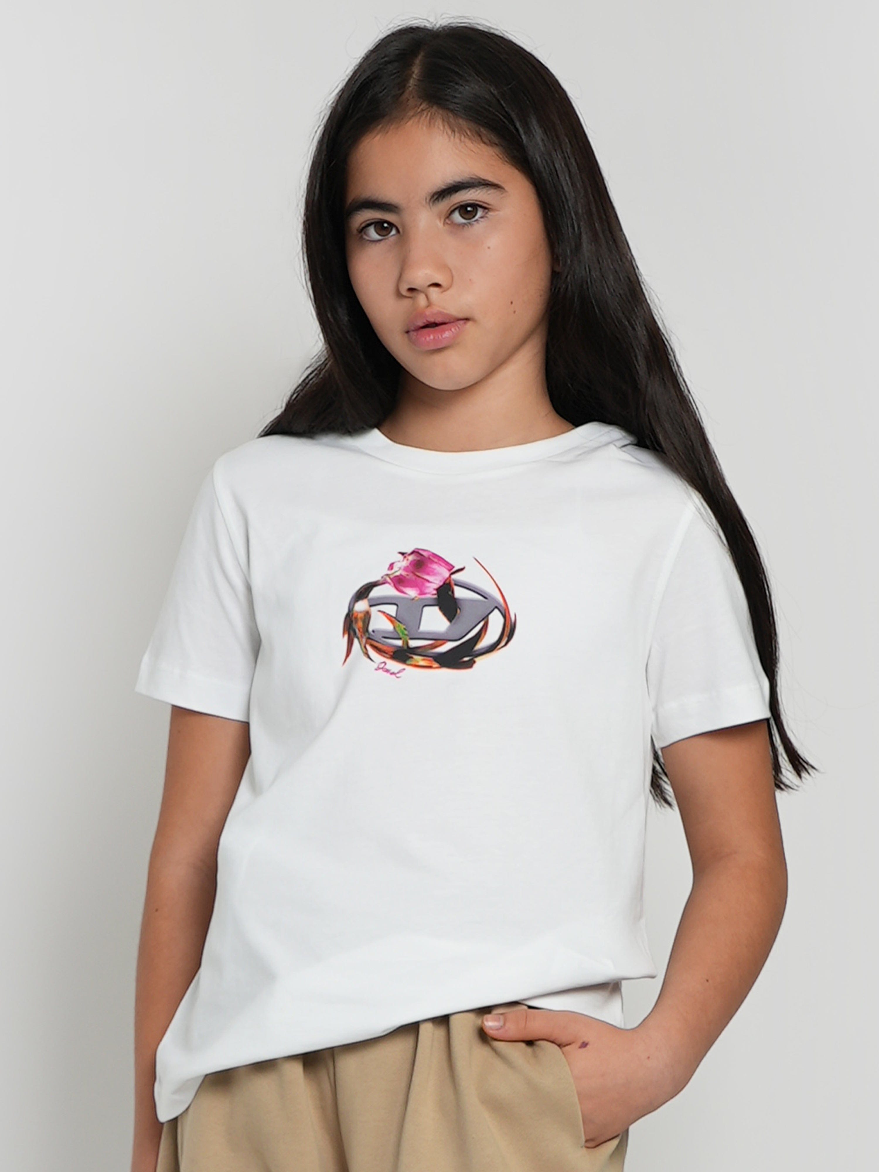 Diesel Girls Logo T-Shirt in White