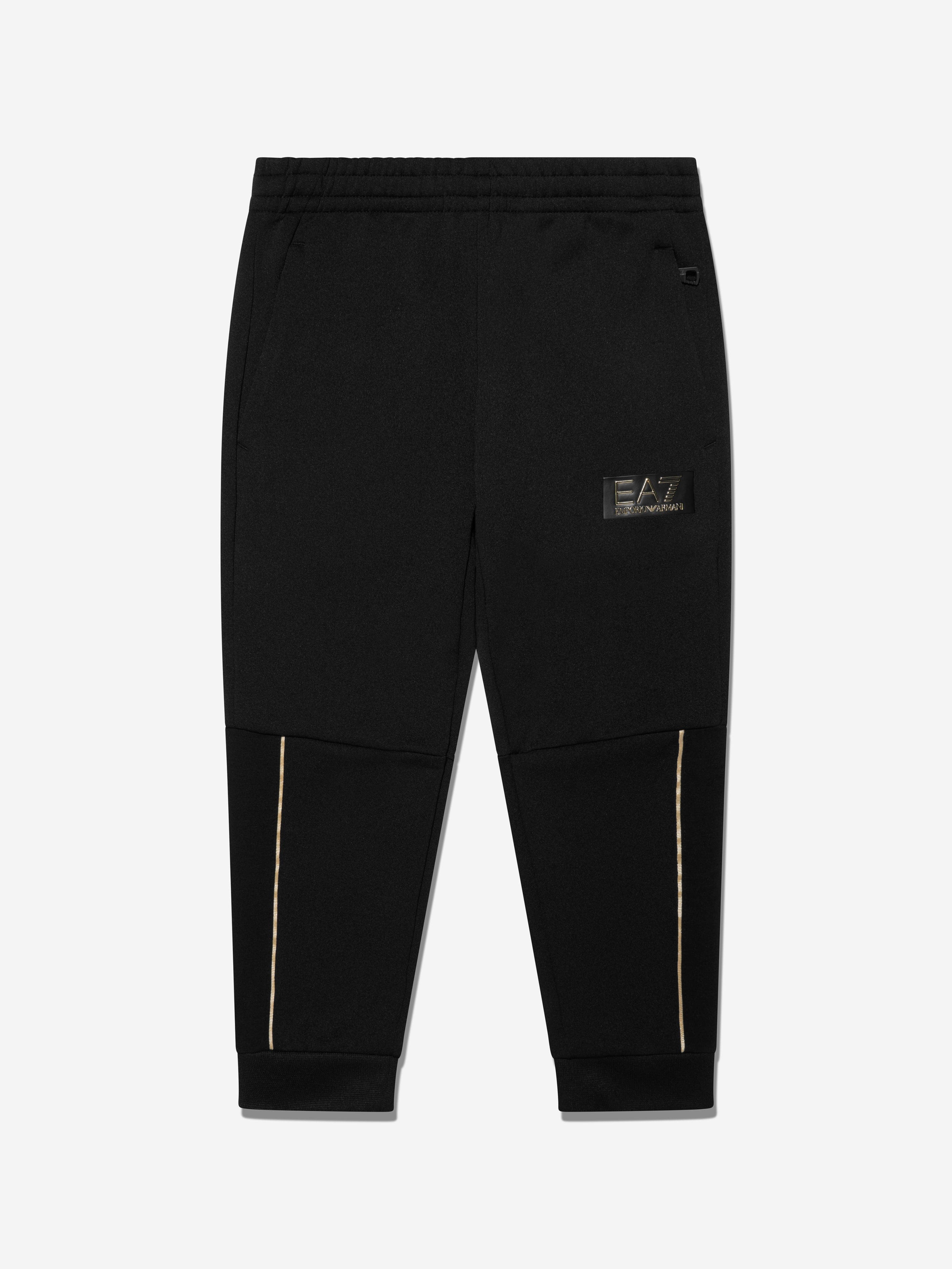 EA7 Emporio Armani Girls Shiny Logo Leggings - Black/Gold