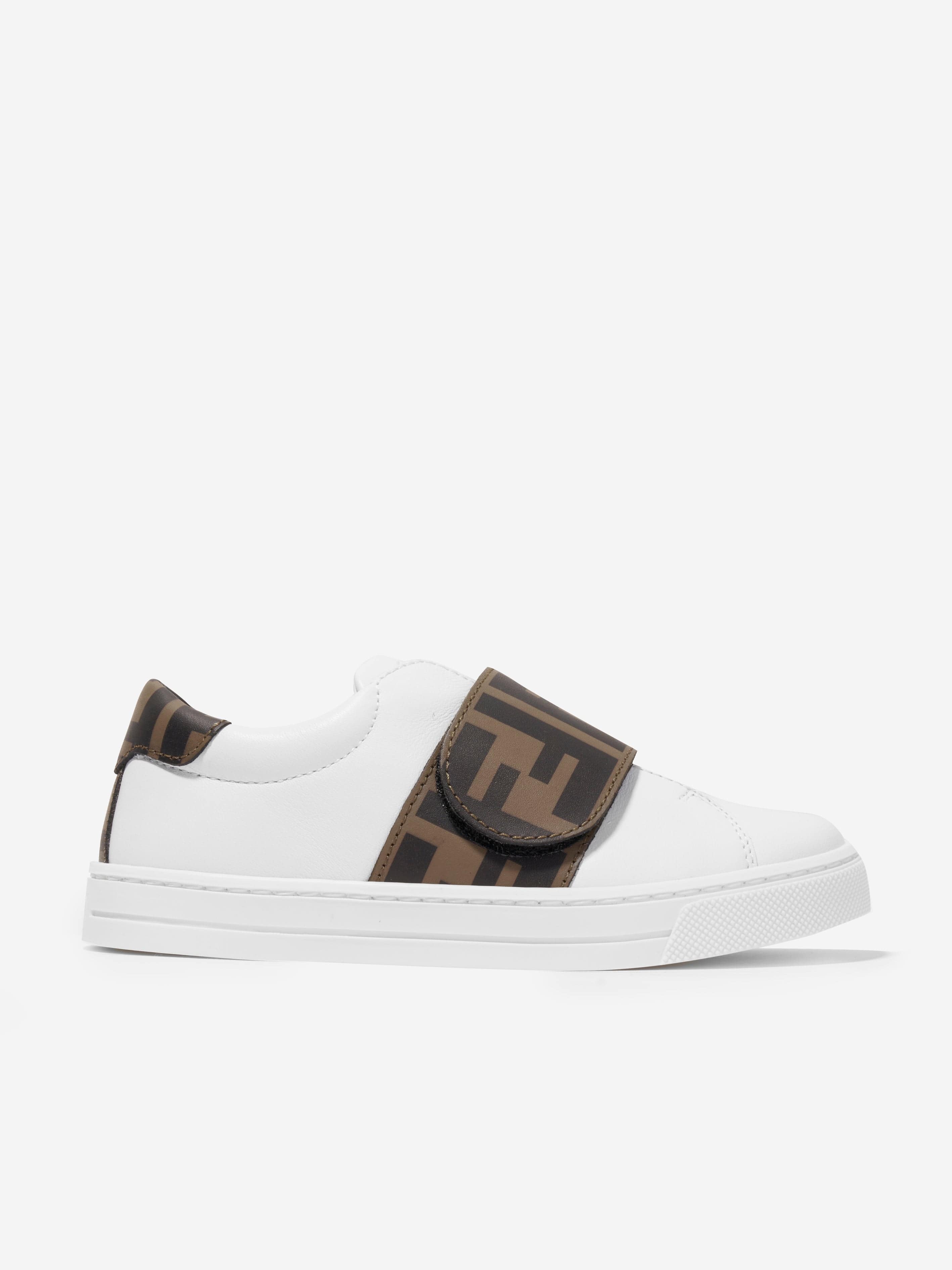 Fendi Kids Leather FF Logo Trainers in White