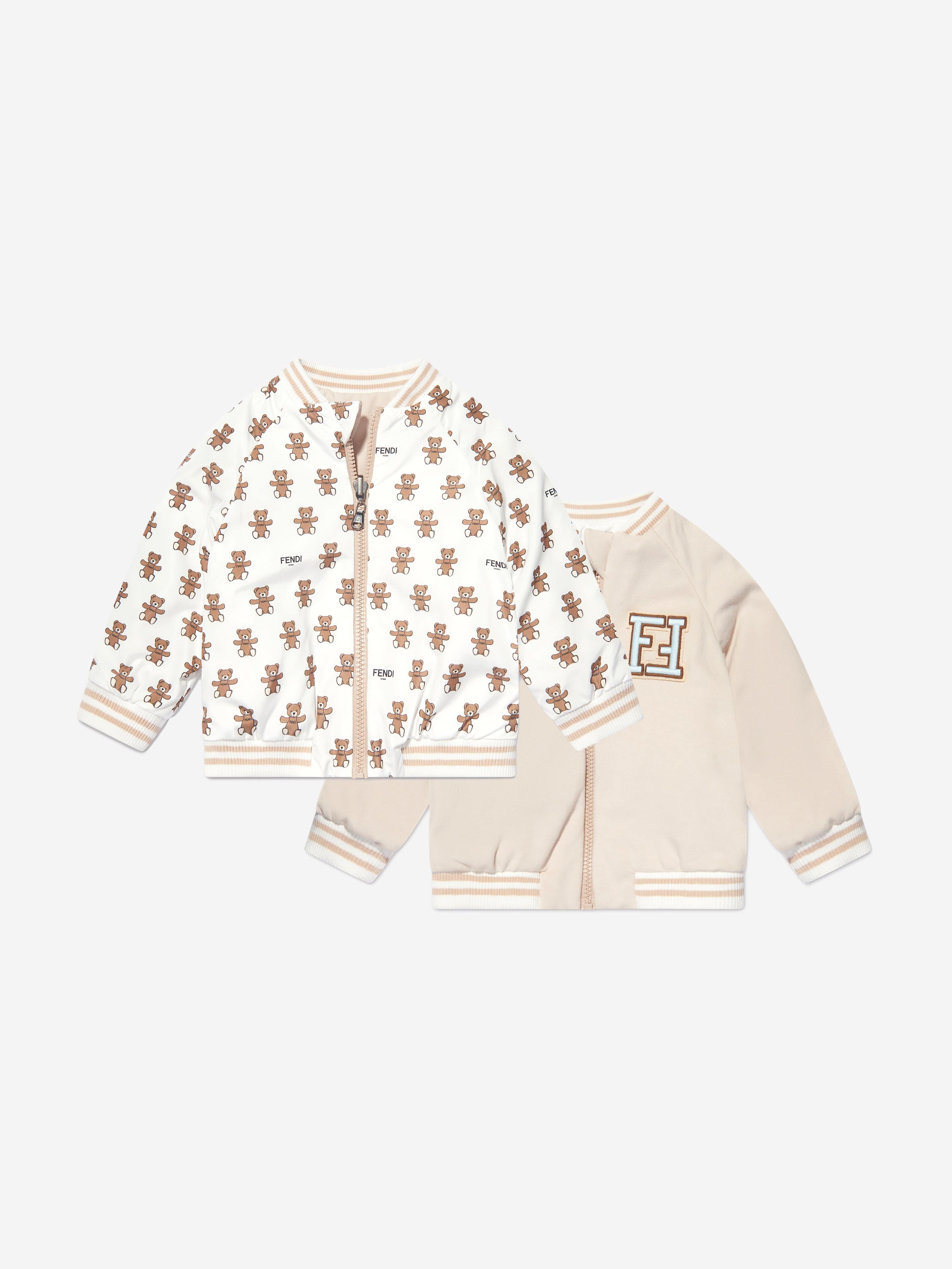 Fendi Baby Reversible Bear Zip Up in White