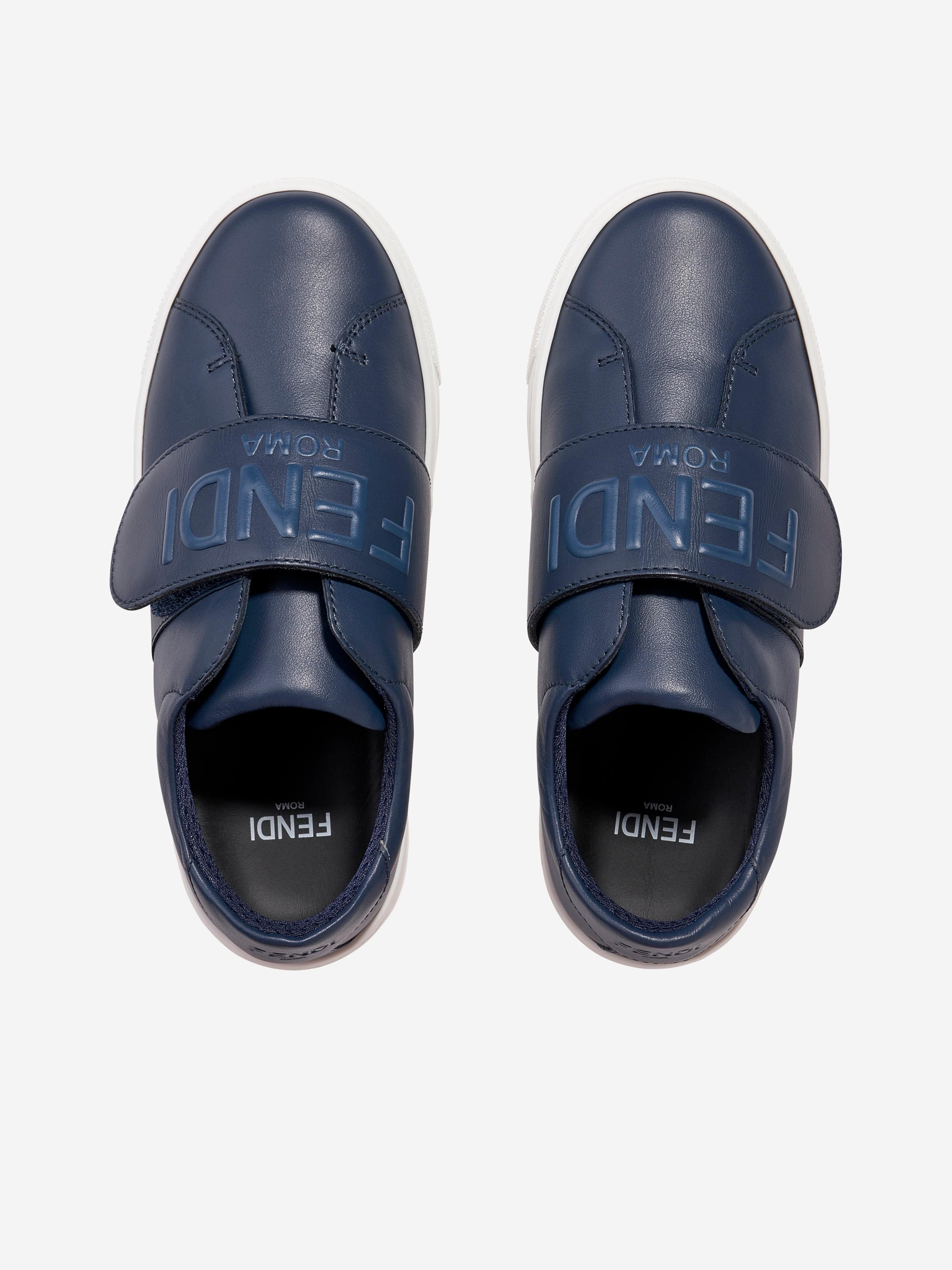 Kids Leather Logo Trainers in Navy Childsplay Clothing