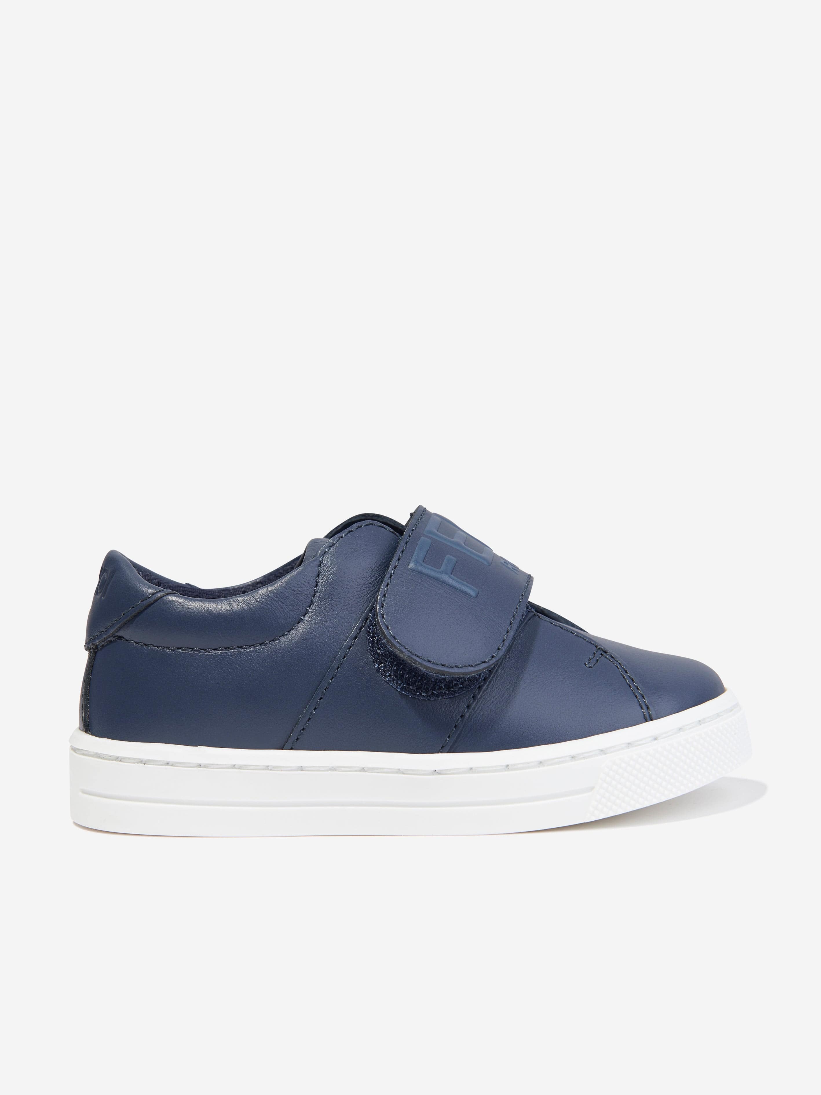 Fendi Kids Leather Logo Trainers in Navy Childsplay Clothing