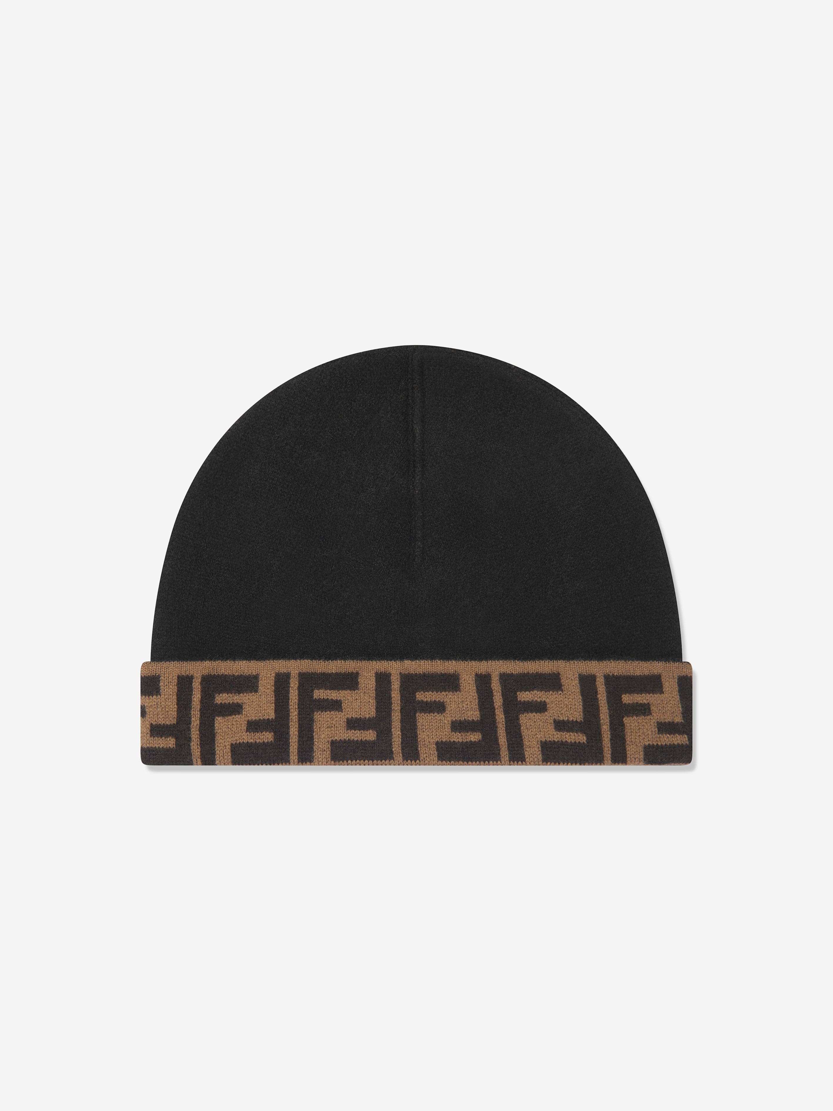 Fendi Kids FF Logo Reversible Beanie in Brown