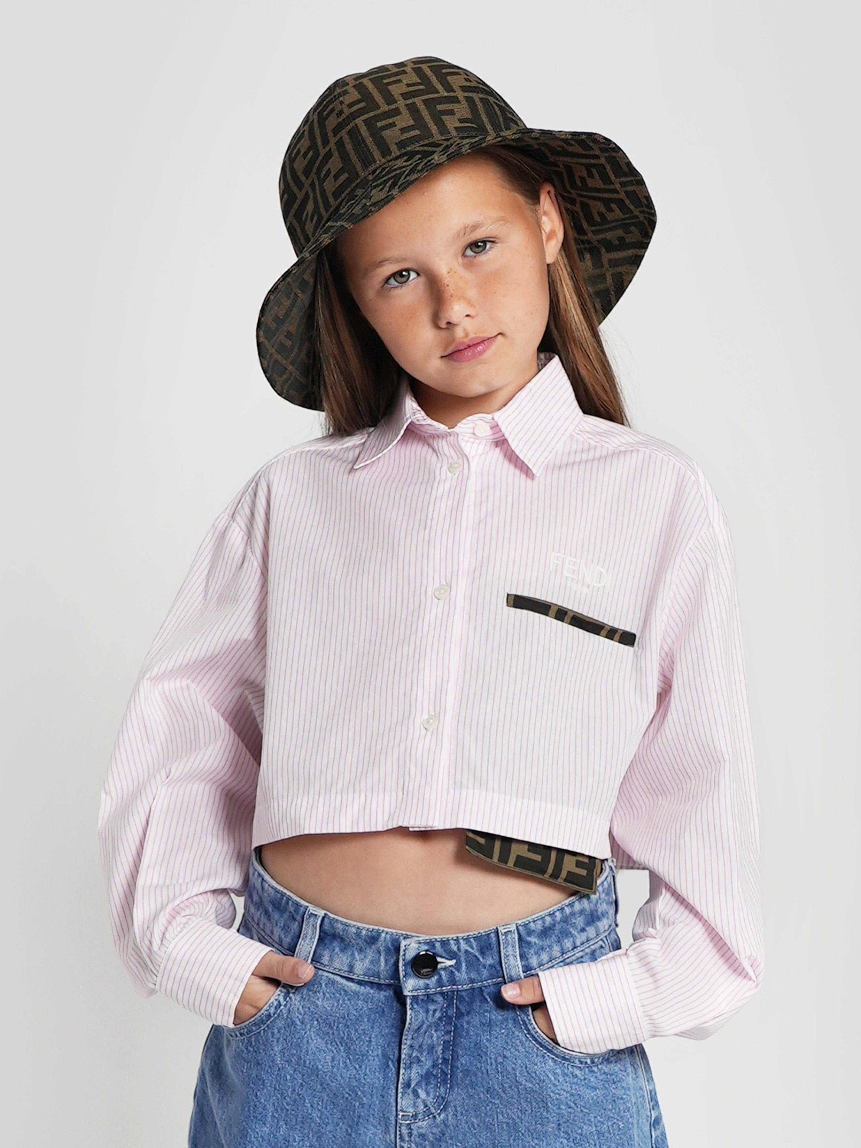 Fendi Girls Striped Cropped Shirt in Pink