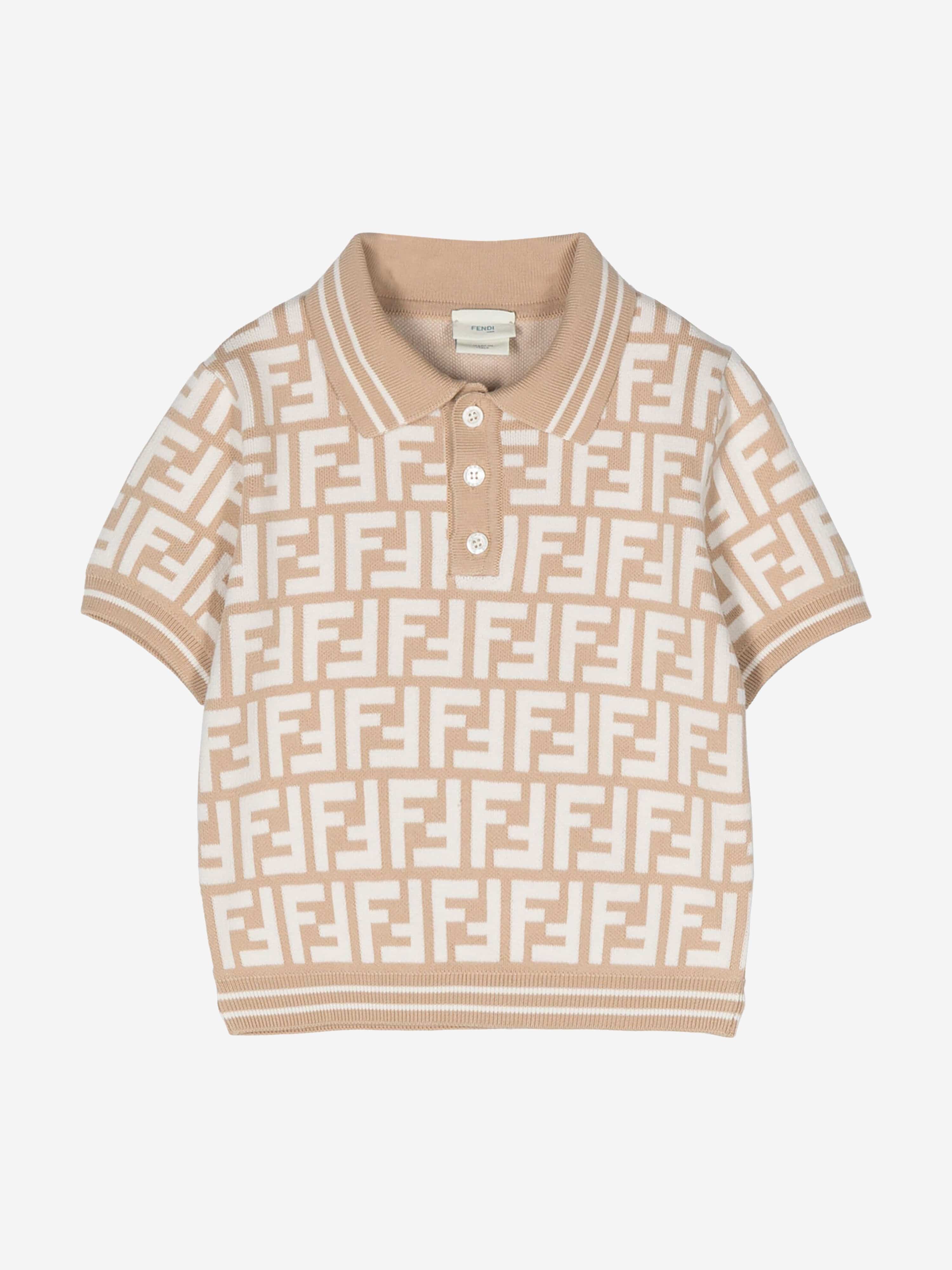 Fendi Baby Boys FF Knit Polo Shirt in Beige