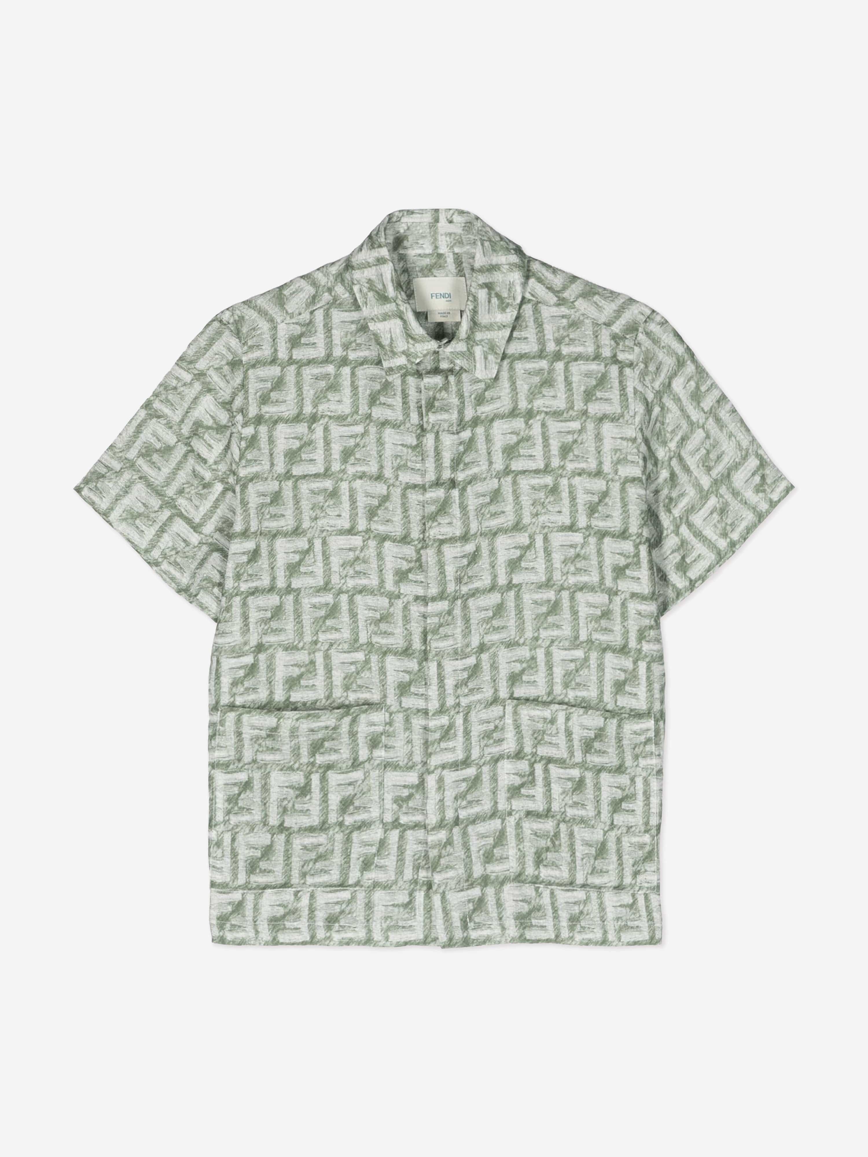 Fendi Boys Linen FF Logo Shirt in Green