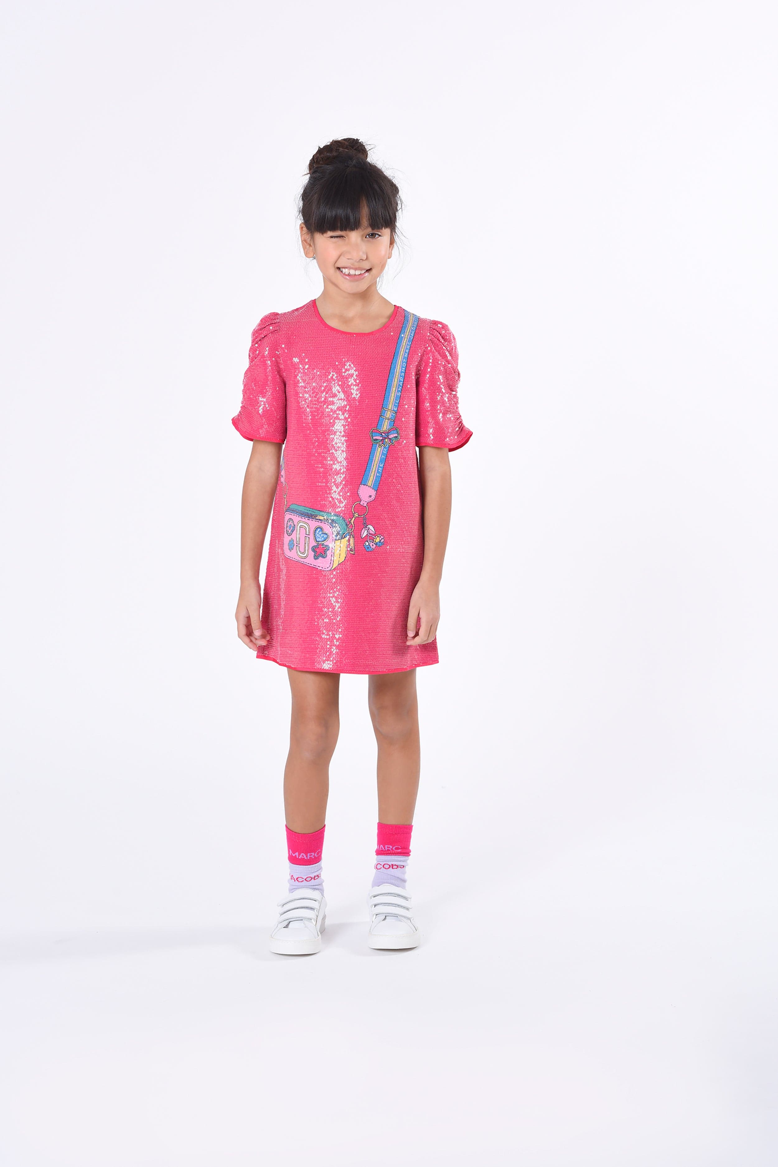 MARC JACOBS Girls Bag Print Sequin Dress in Pink Childsplay Clothing