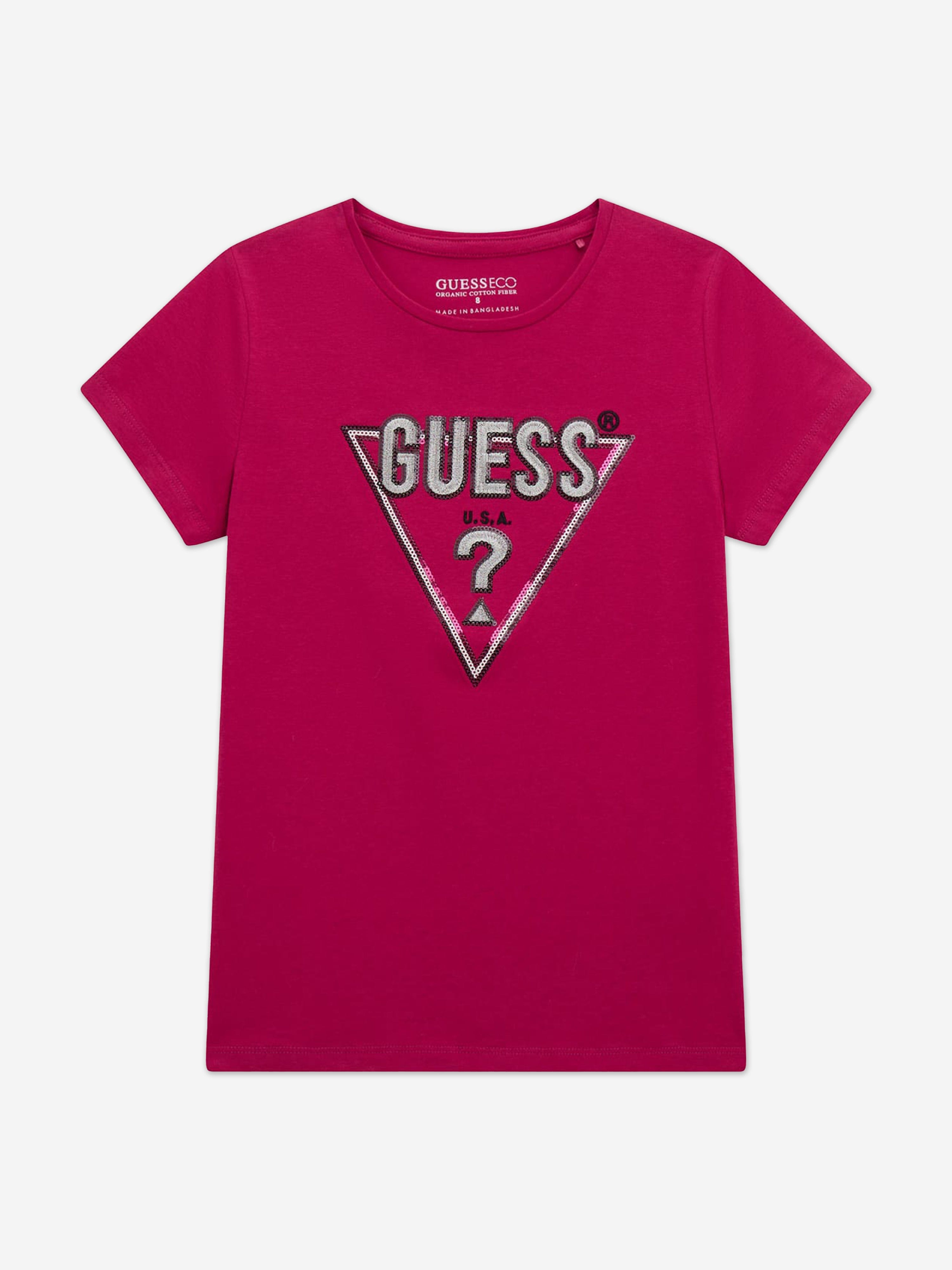 Guess Girls Logo Print T Shirt in Pink Childsplay Clothing