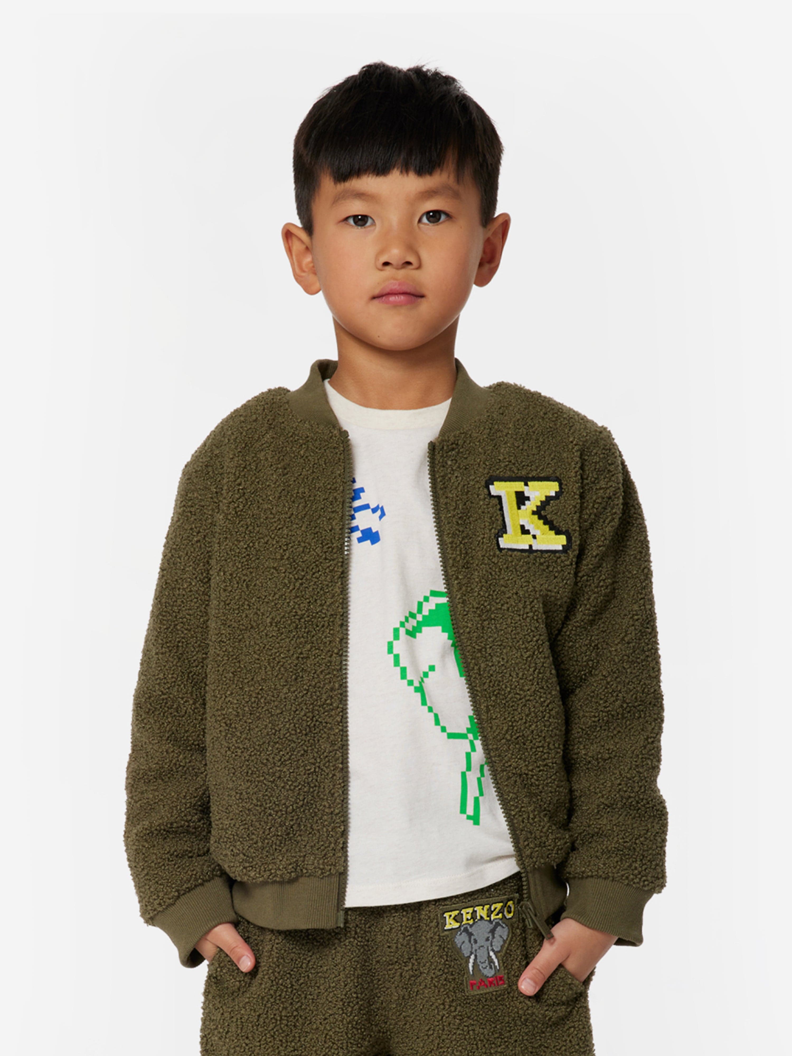 Boys Faux Shearling Cardigan in Khaki