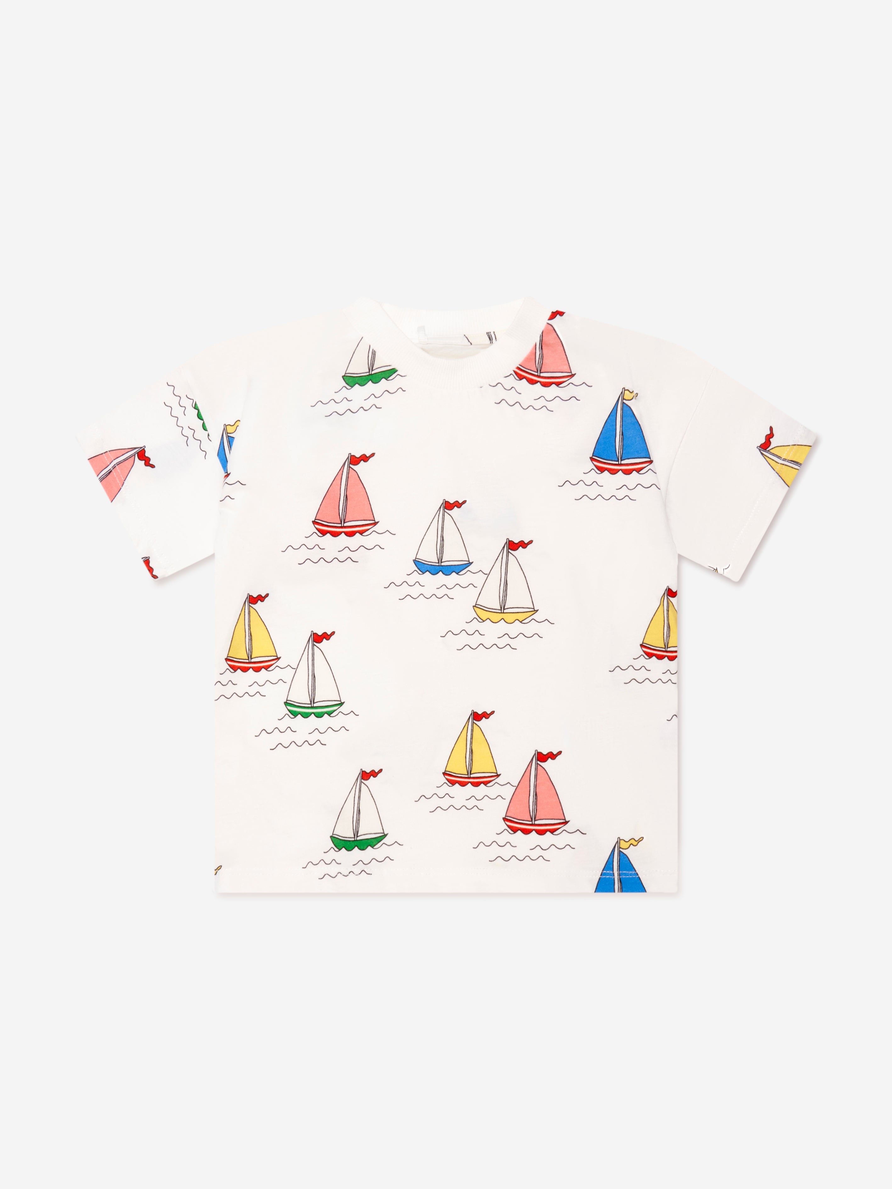 Mini Rodini Kids Sailing Boats T-Shirt in White 1 - 3 Mths