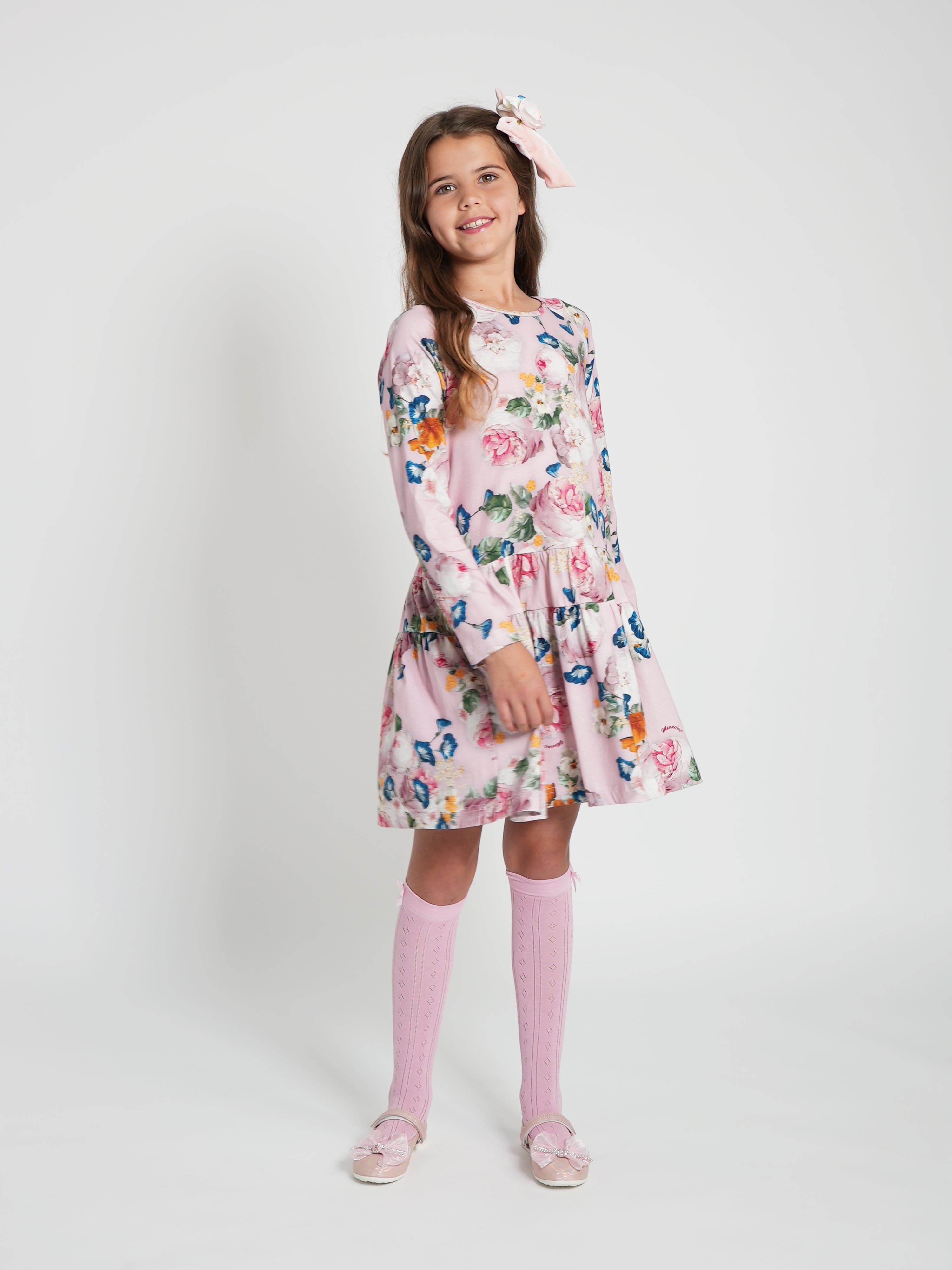 Monnalisa Girls Baroque Roses Jersey Dress in Multicolour