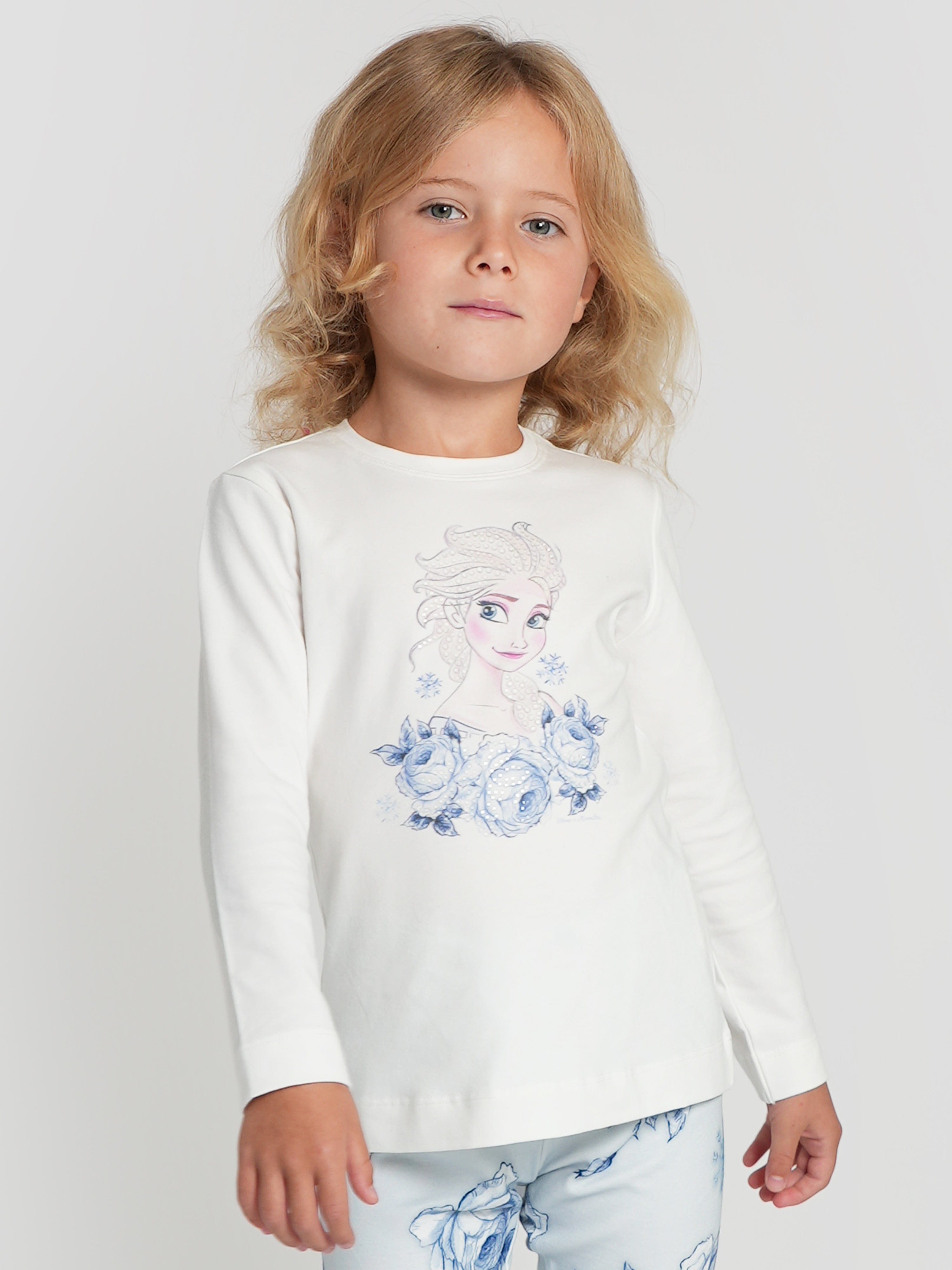 Monnalisa Girls Long Sleeve Elsa T-Shirt in White