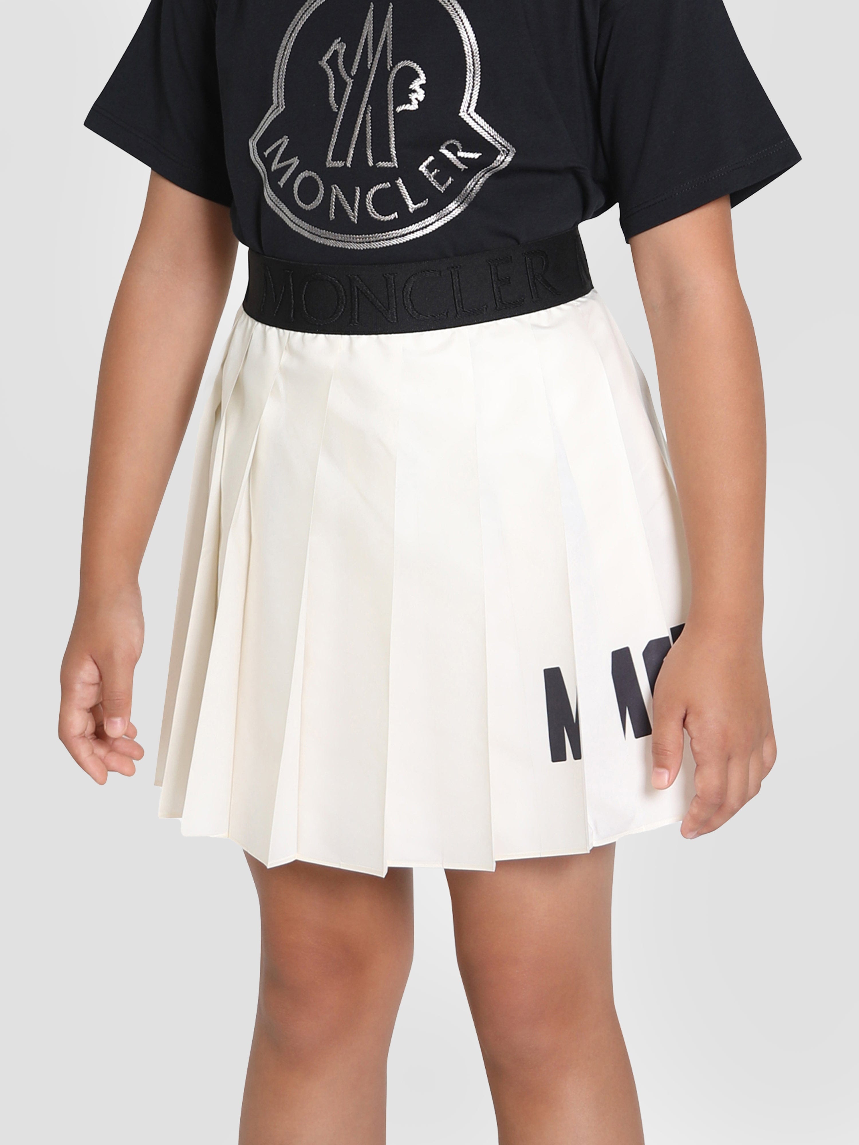 Moncler Enfant Girls Pleated Logo Skirt in Ivory