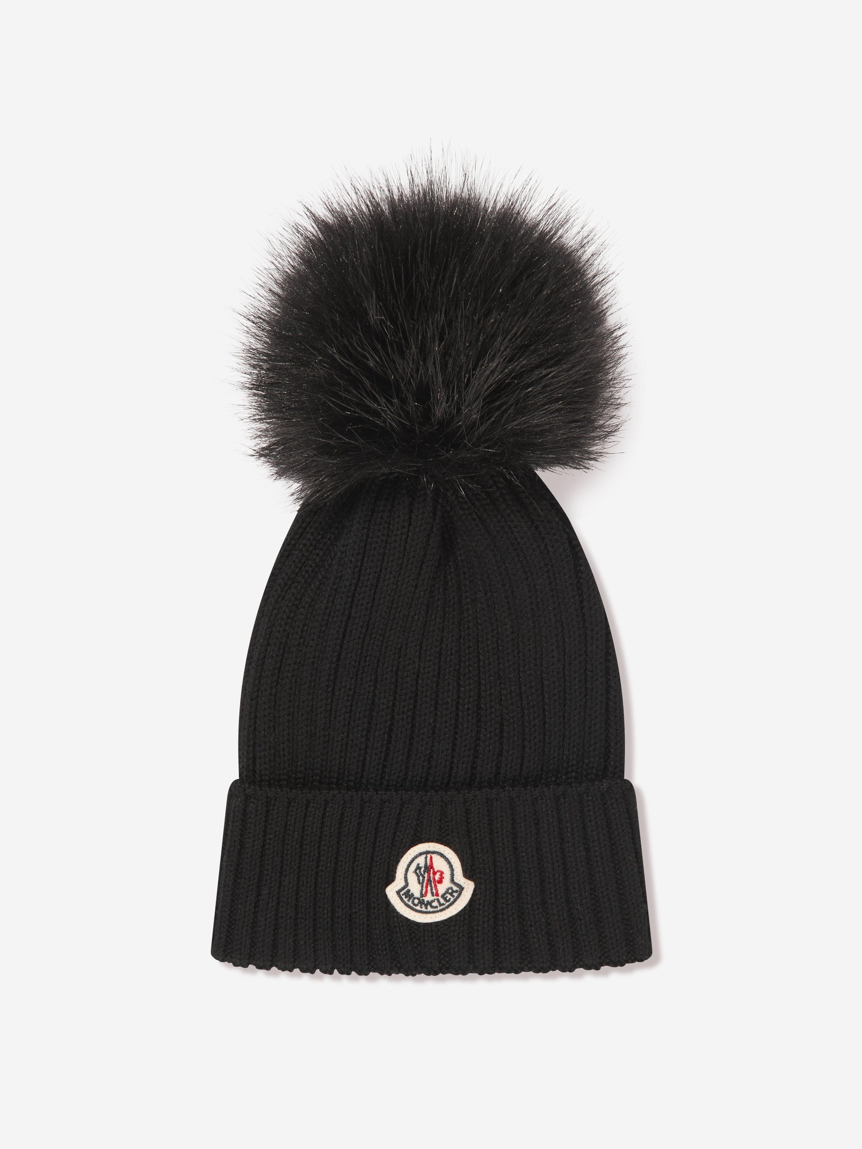 NEW MONCLER BLUE KNIT WOOL CASHMERE LOGO POM POM BEANIE HAT ONE SIZE RFID  CODE