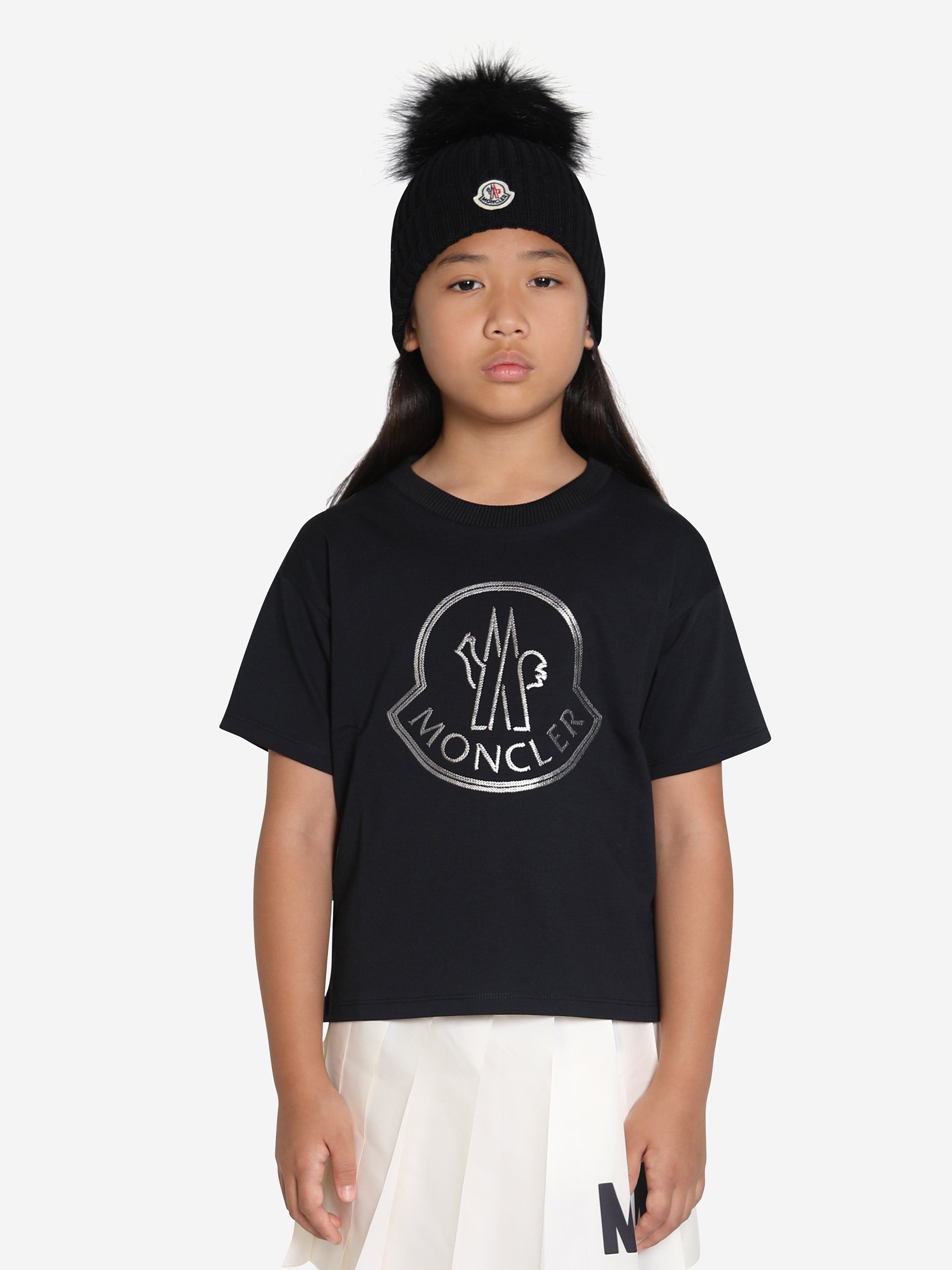 Moncler Enfant Girls Logo Print T-Shirt in Black