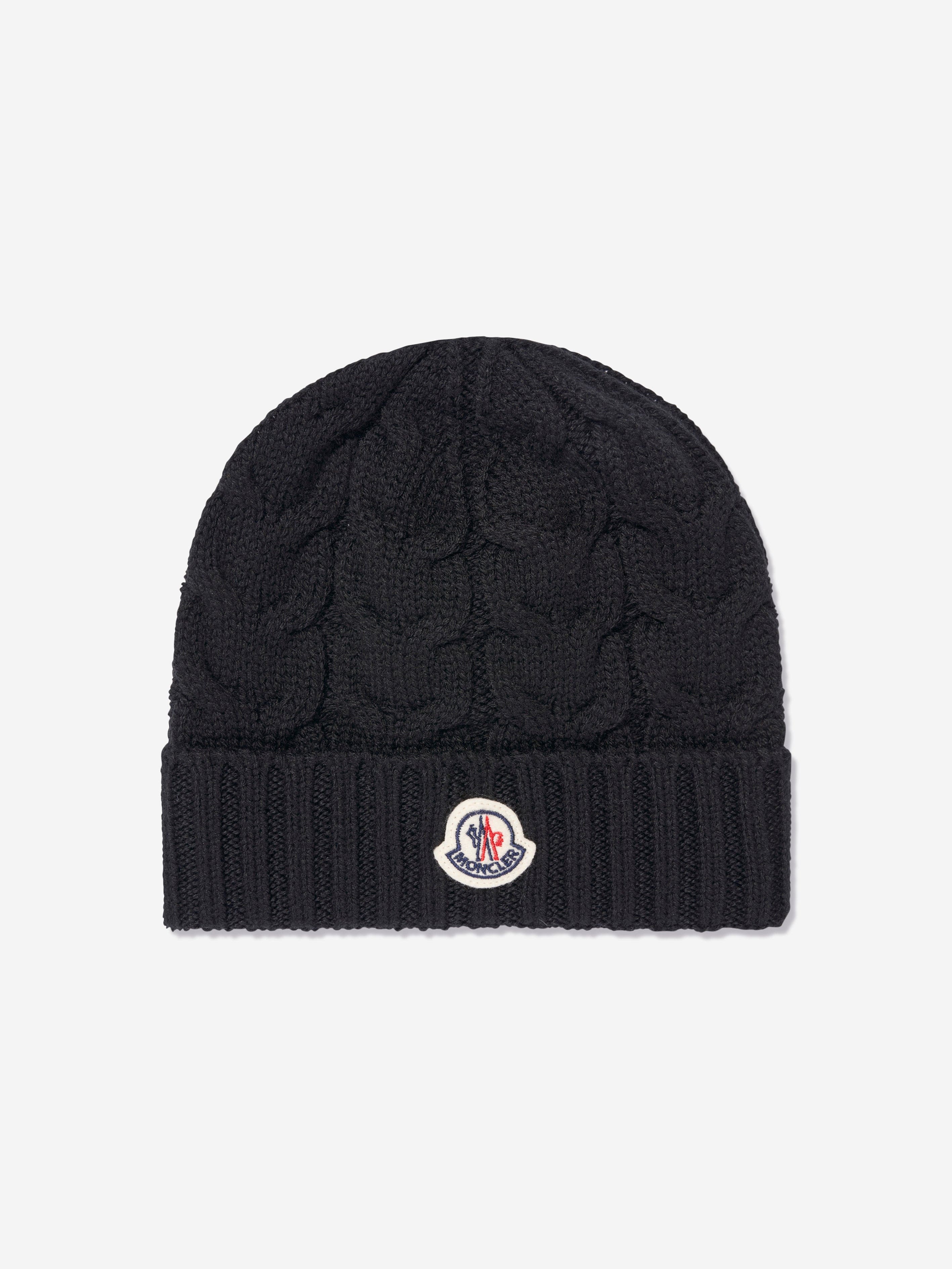 Moncler Enfant Boys Cable Knit Wool Beanie in Black