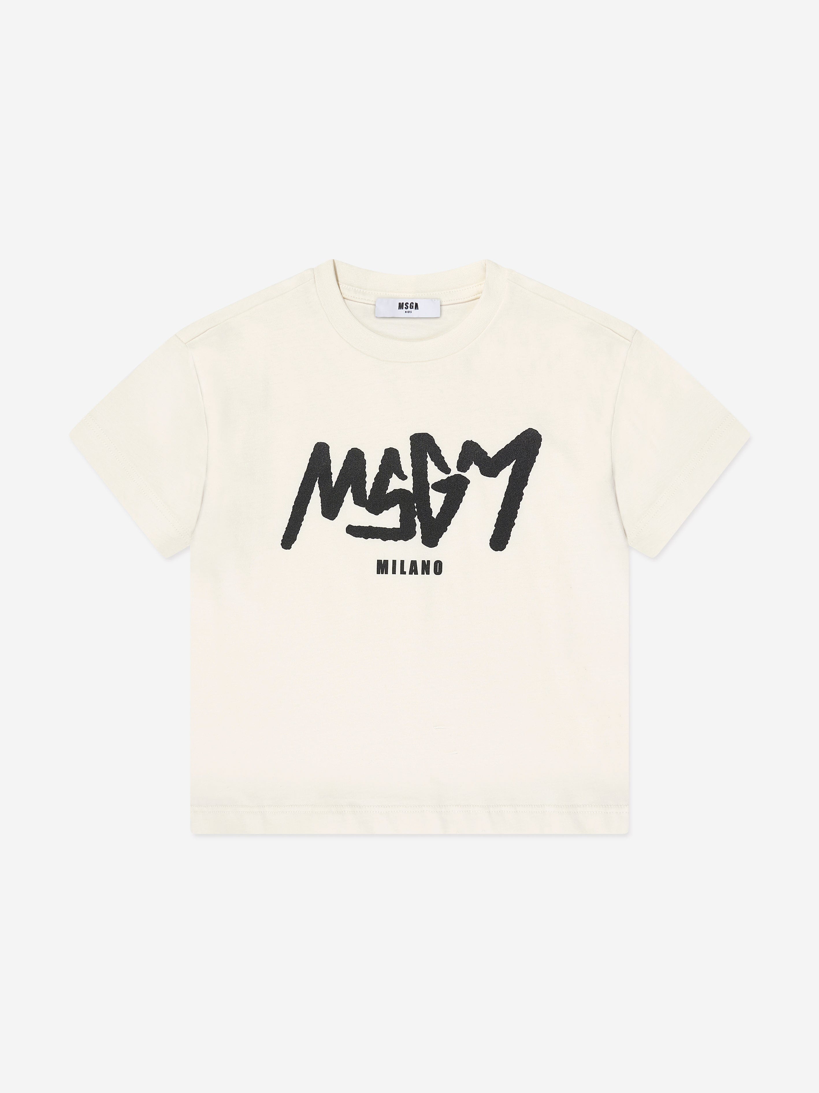 MSGM Boys Logo T-Shirt in Ivory | Childsplay Clothing