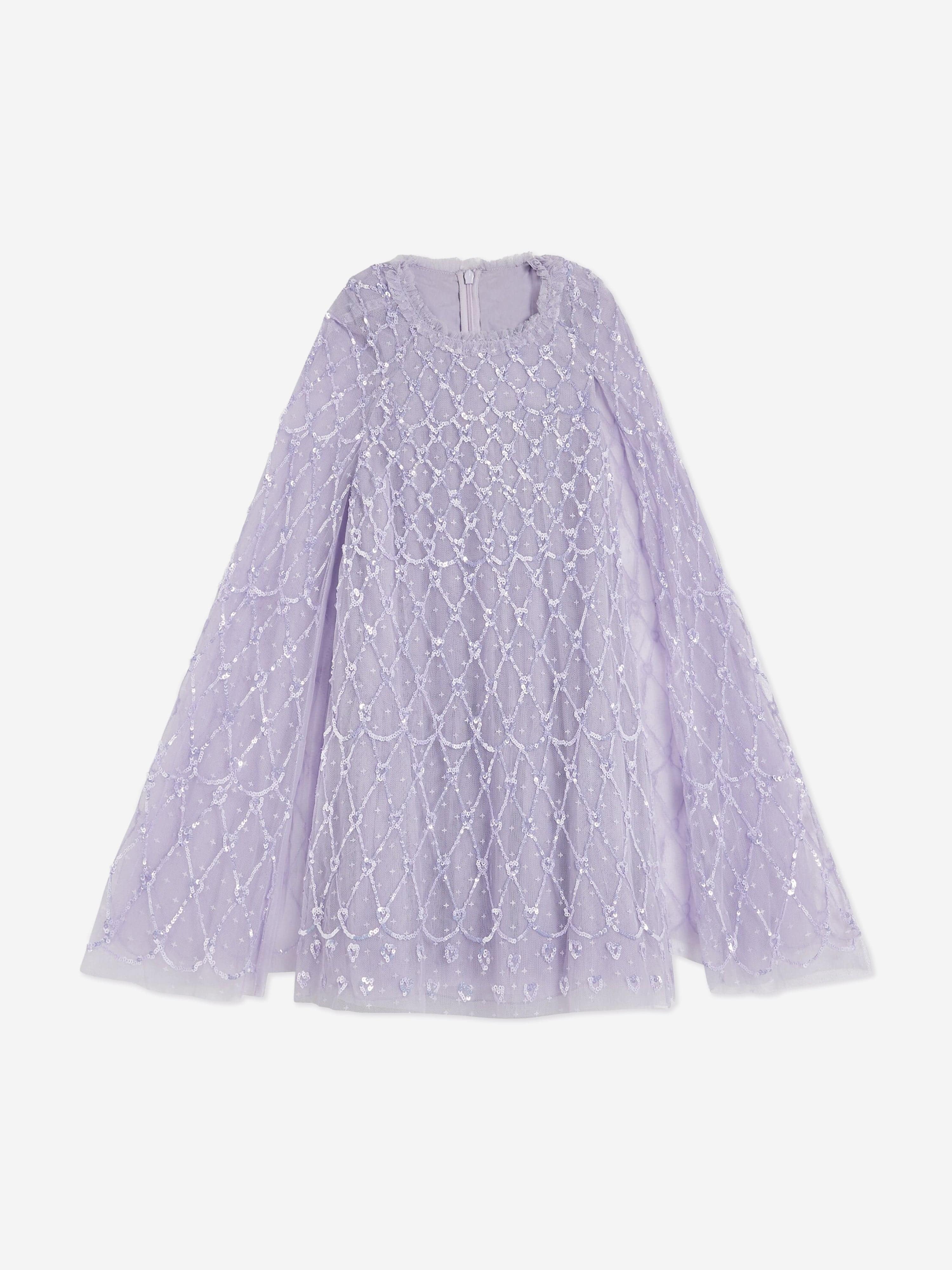 Needle Thread Girls Heart Lattice Cape Dress in Purple Childsplay Clothing