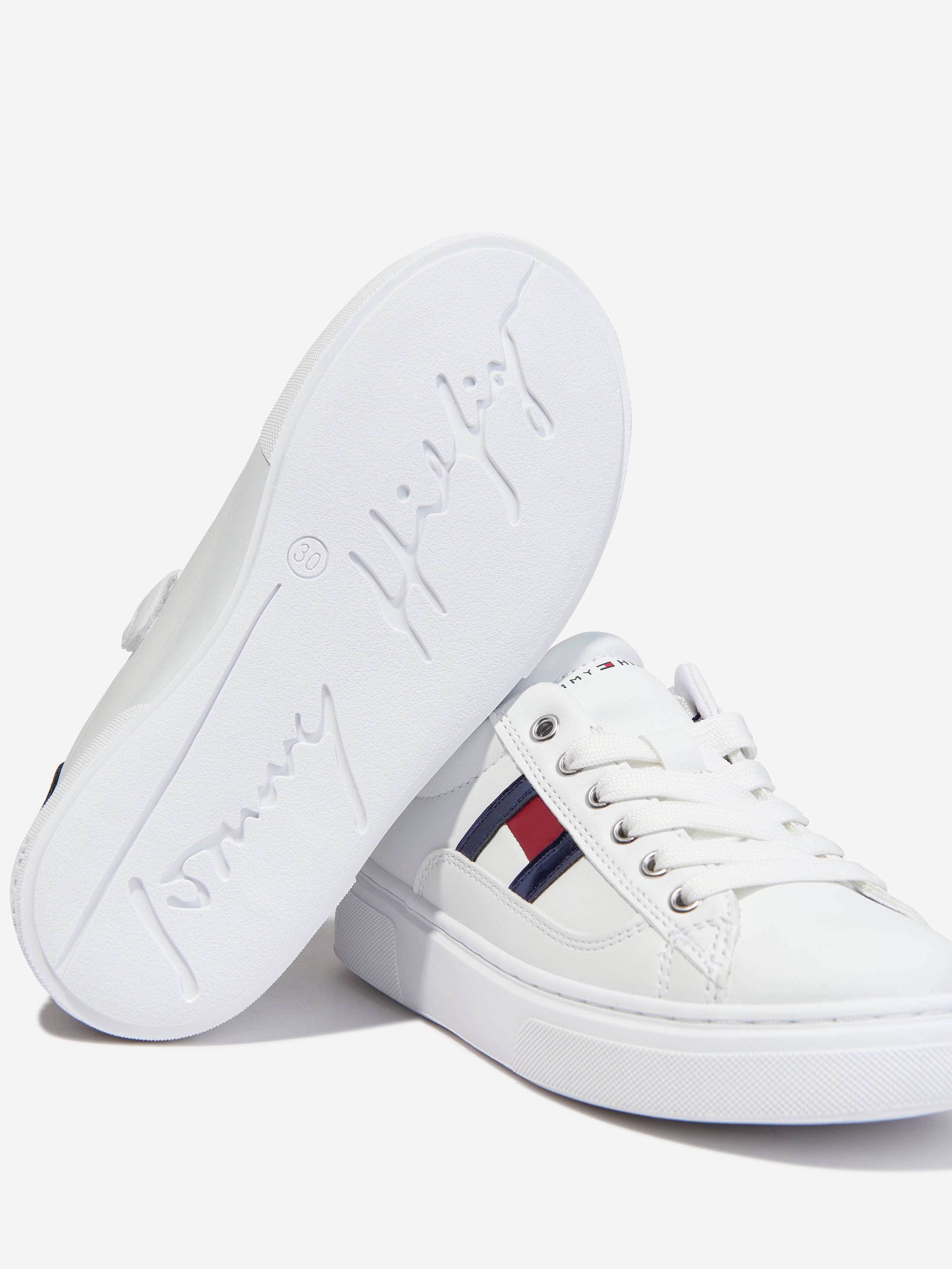 Low-Top Lace-Up Flag Trainers, White