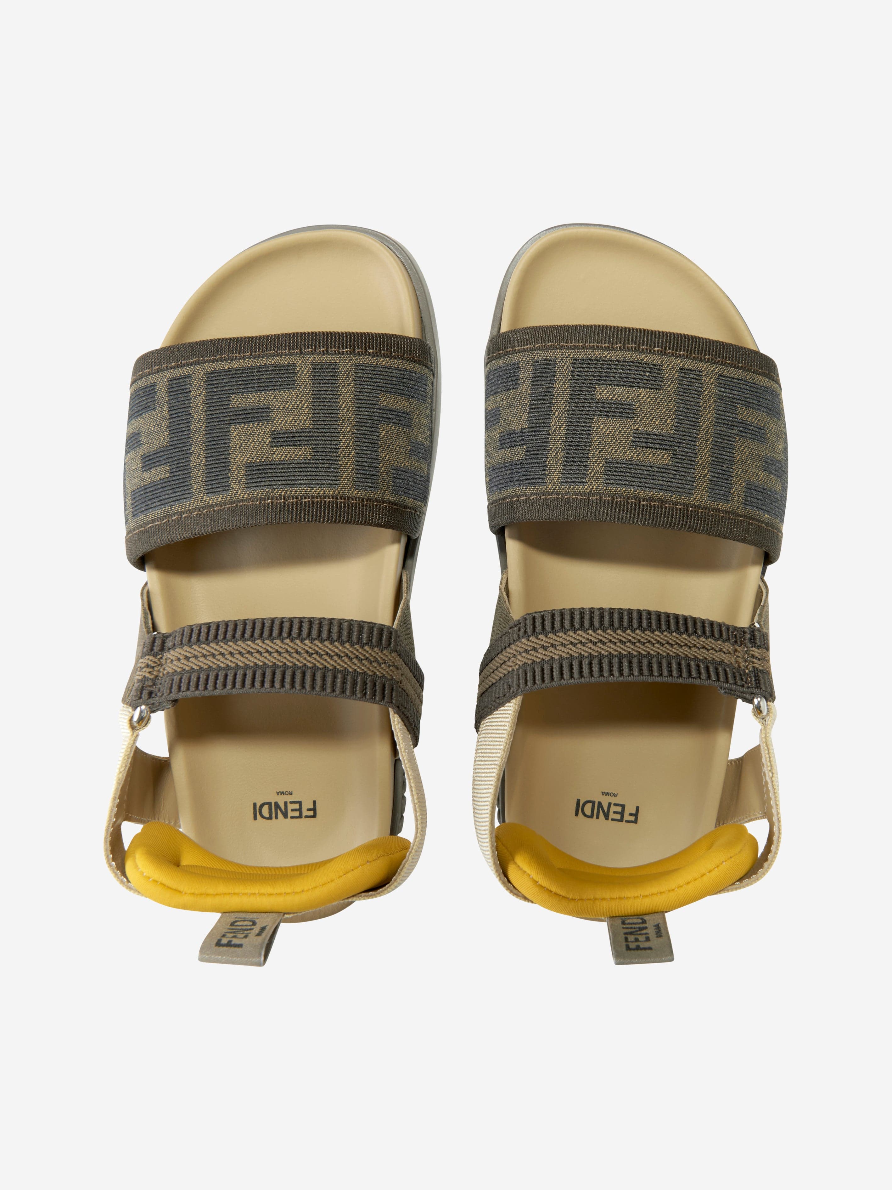 Fendi Kids Kids FF Logo Sandals in Brown Childsplay Clothing