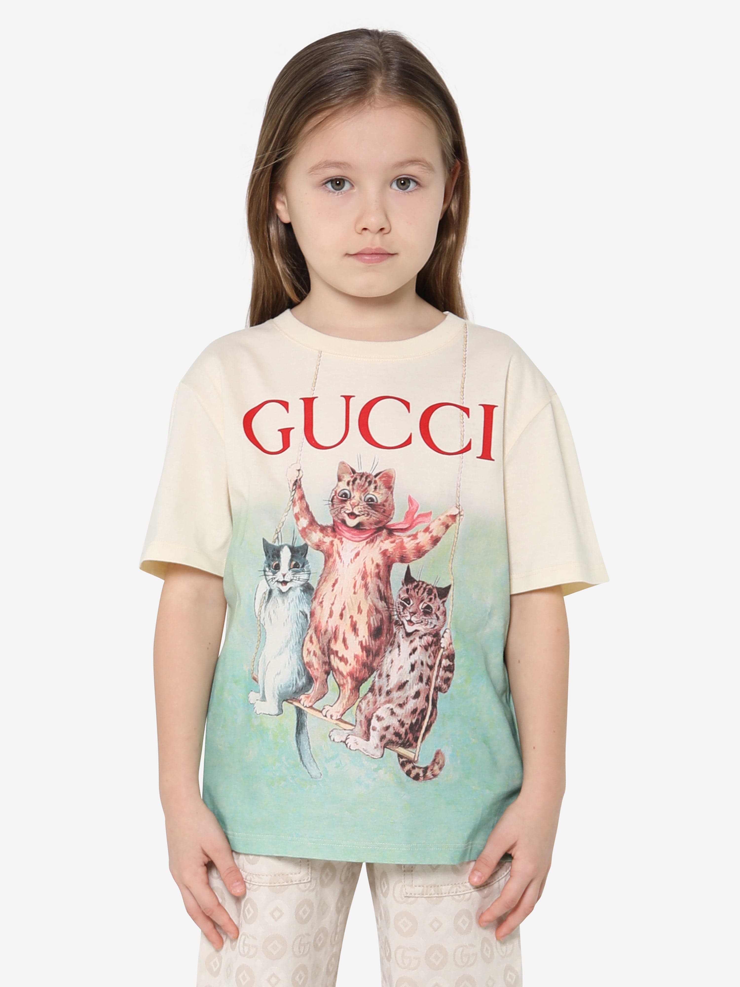 Gucci - Girls Ivory Cat Logo T-Shirt