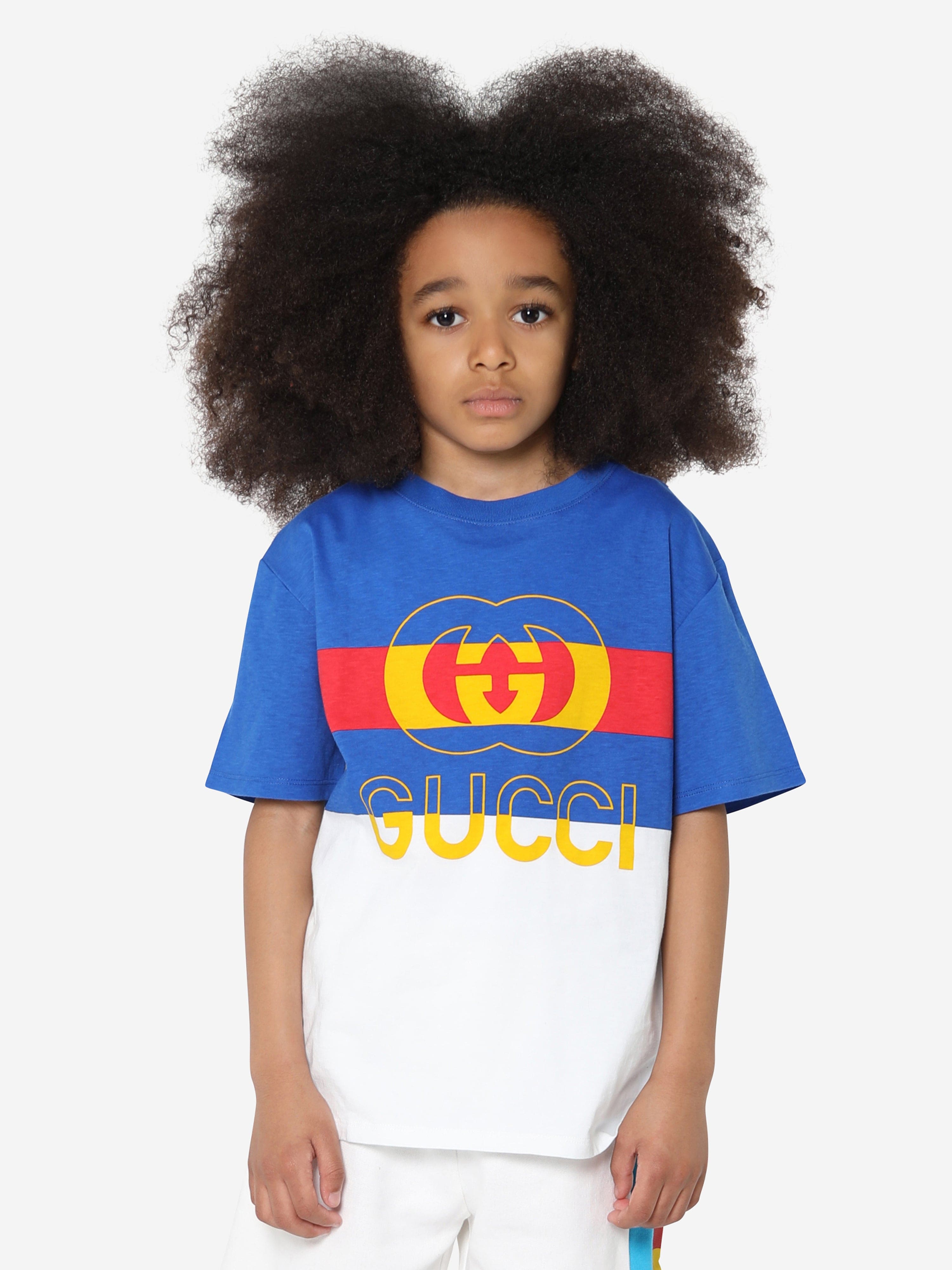 Gucci Boys Striped Logo T Shirt in Blue Childsplay Clothing