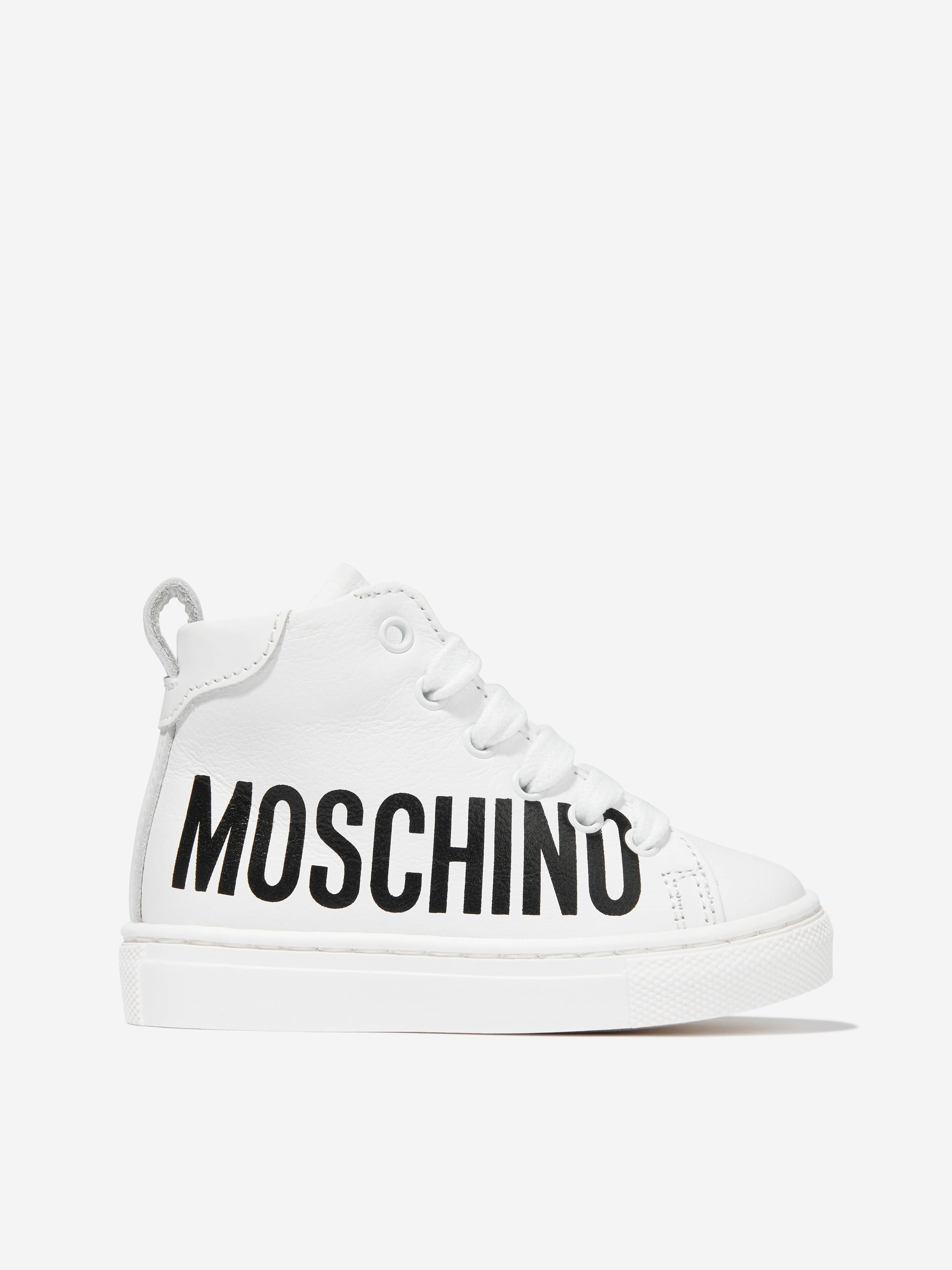 Moschino Kids Leather Maxi Logo High Top Trainers Childsplay Clothing